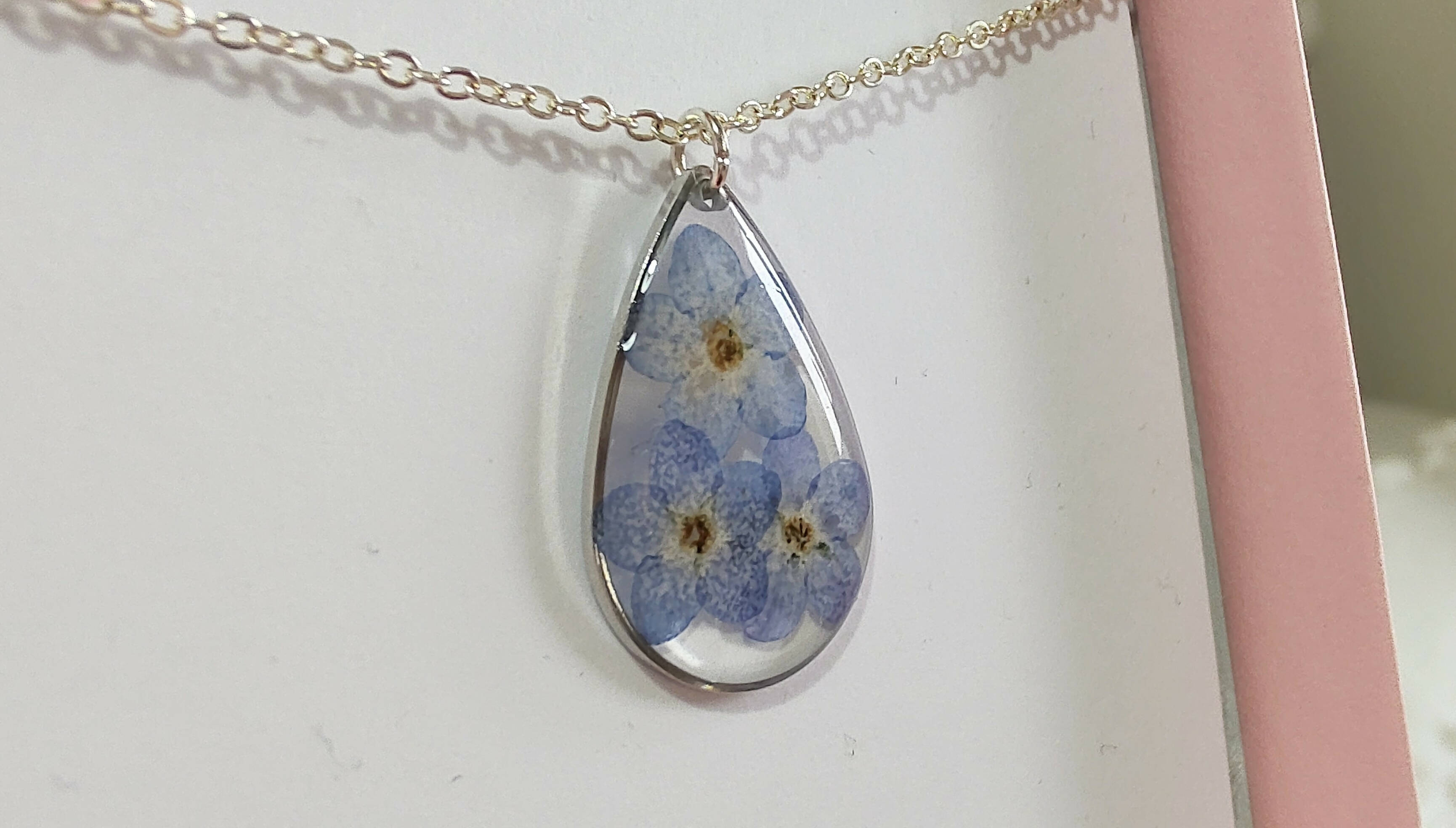 Forget Me Not Teardrop Necklace Silver Plated