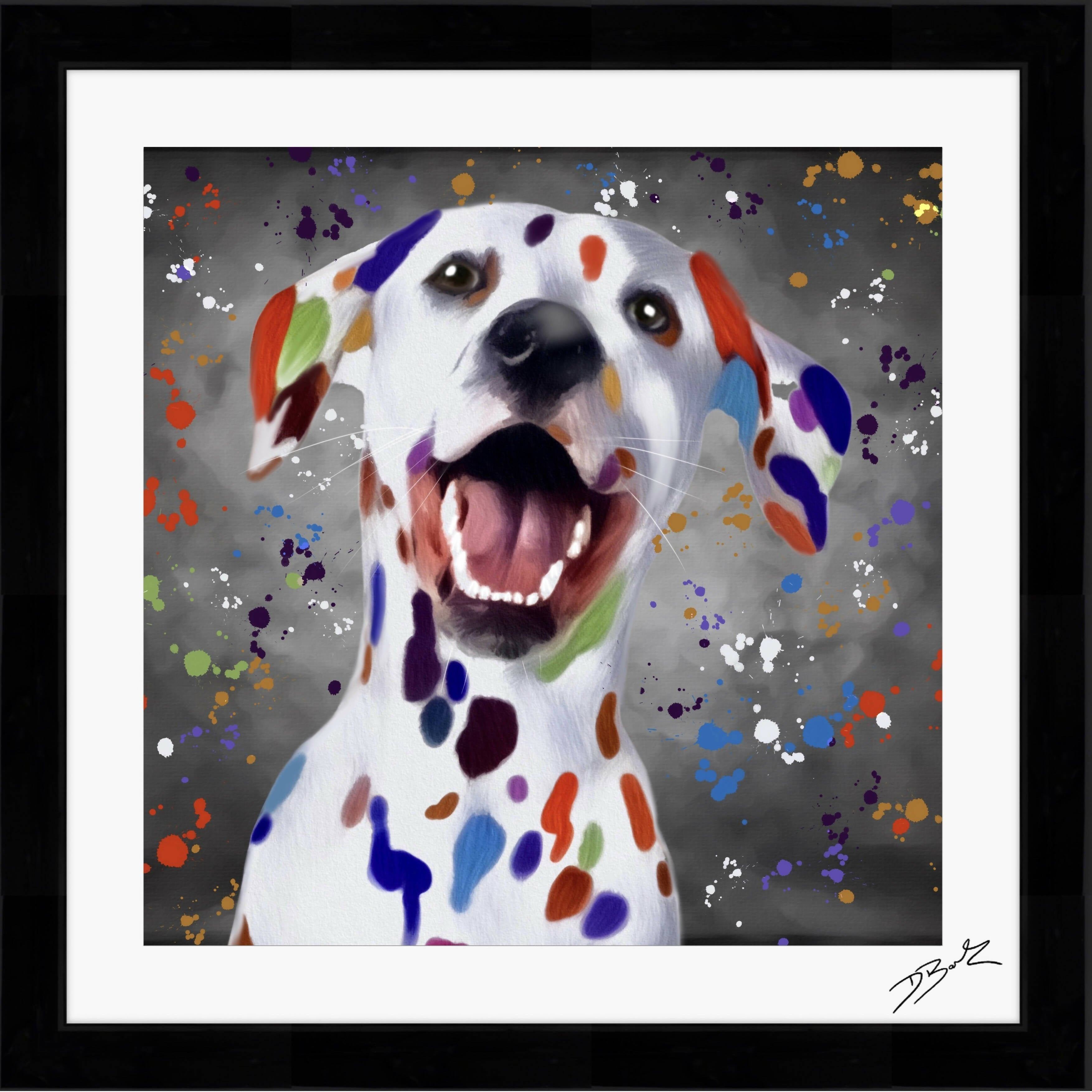 DALMATIAN DOG COLOUR SPLASH FRAMED ARTWORK.