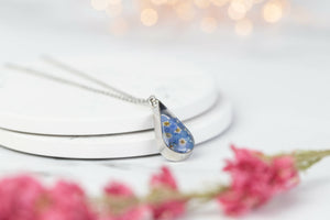 Forget Me Not Deep Teardrop Necklace Silver Plated