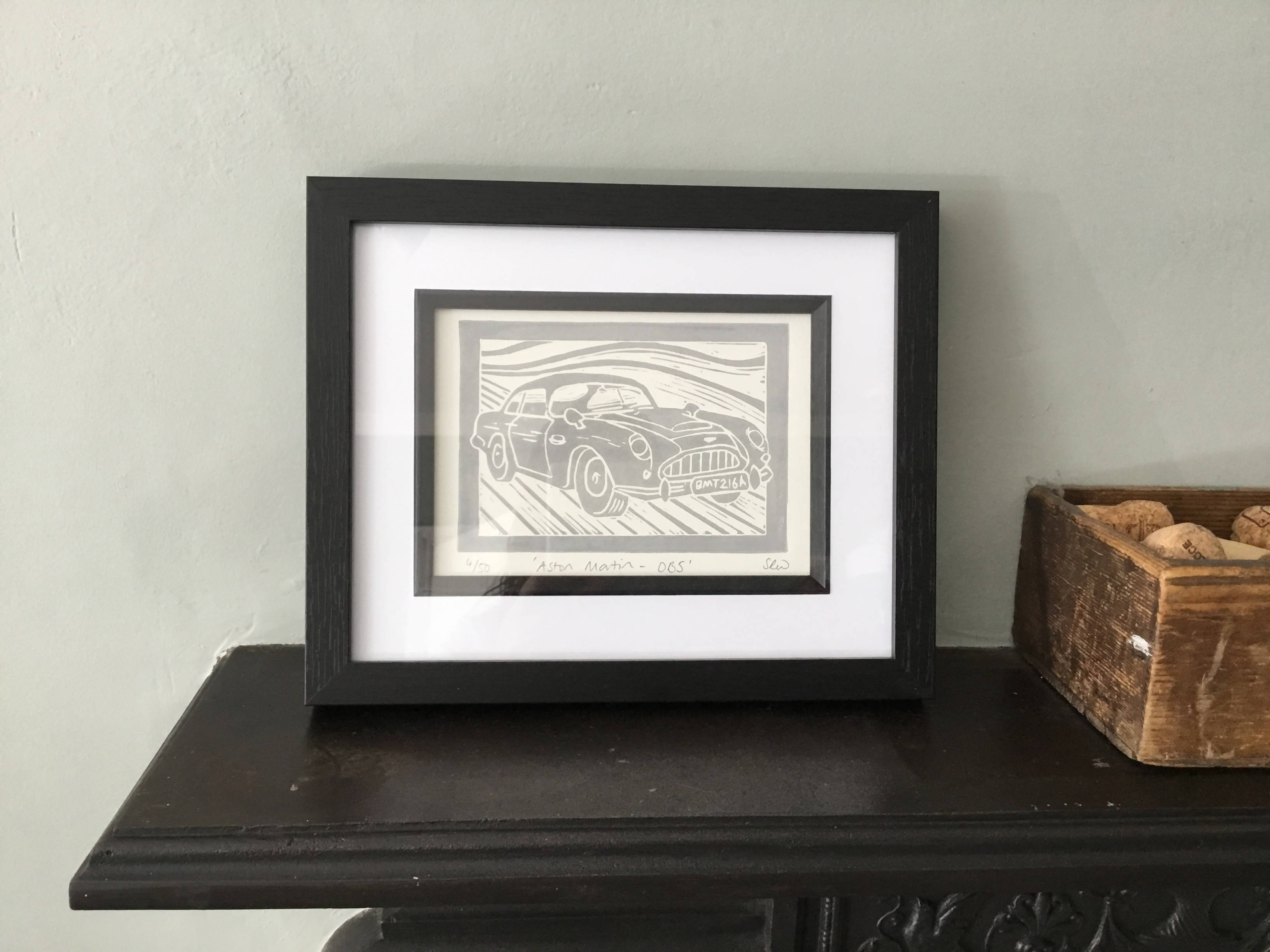 Aston Martin DB5 Framed Lino Cut Print