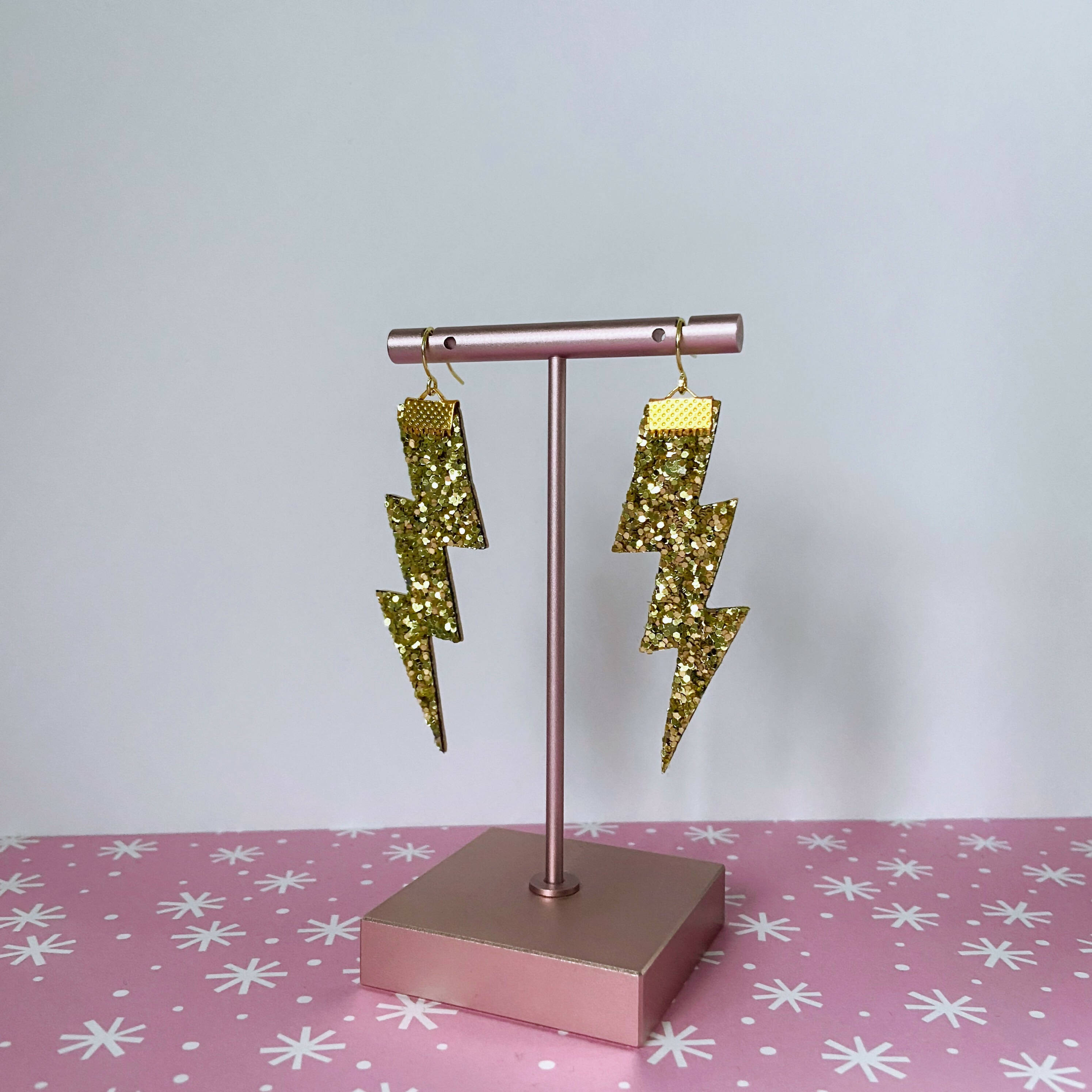 Flash Lightning Bolt Earrings in Matt Gold Glitter