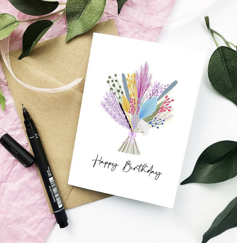 Happy Birthday Dried Flowers Card