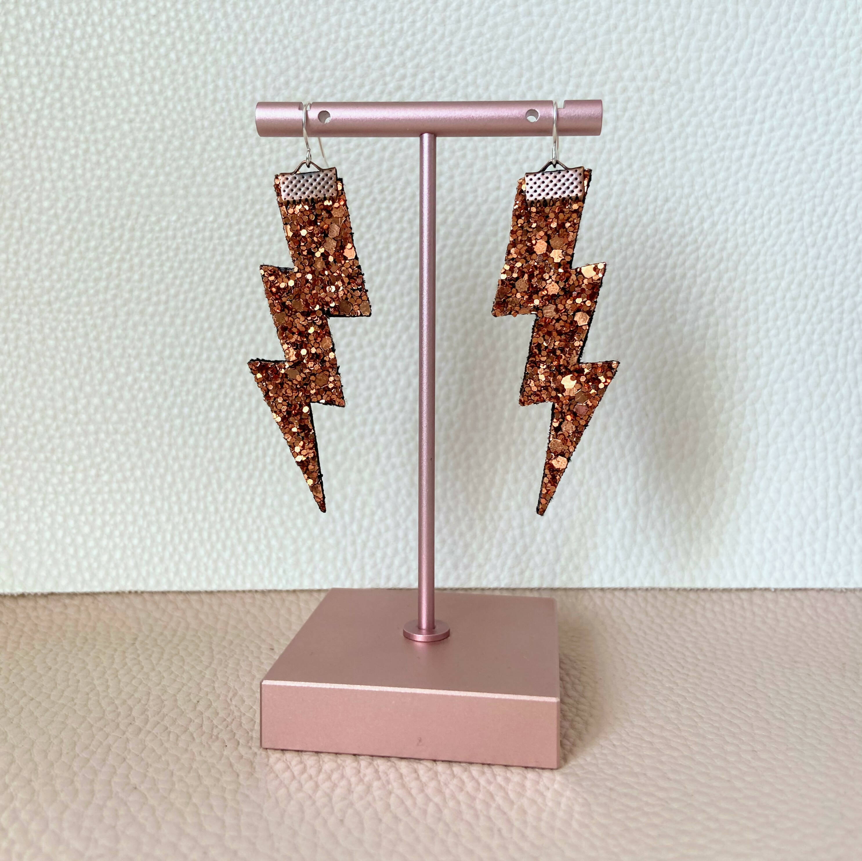 Flash Lightning Bolt Earrings in Copper Glitter