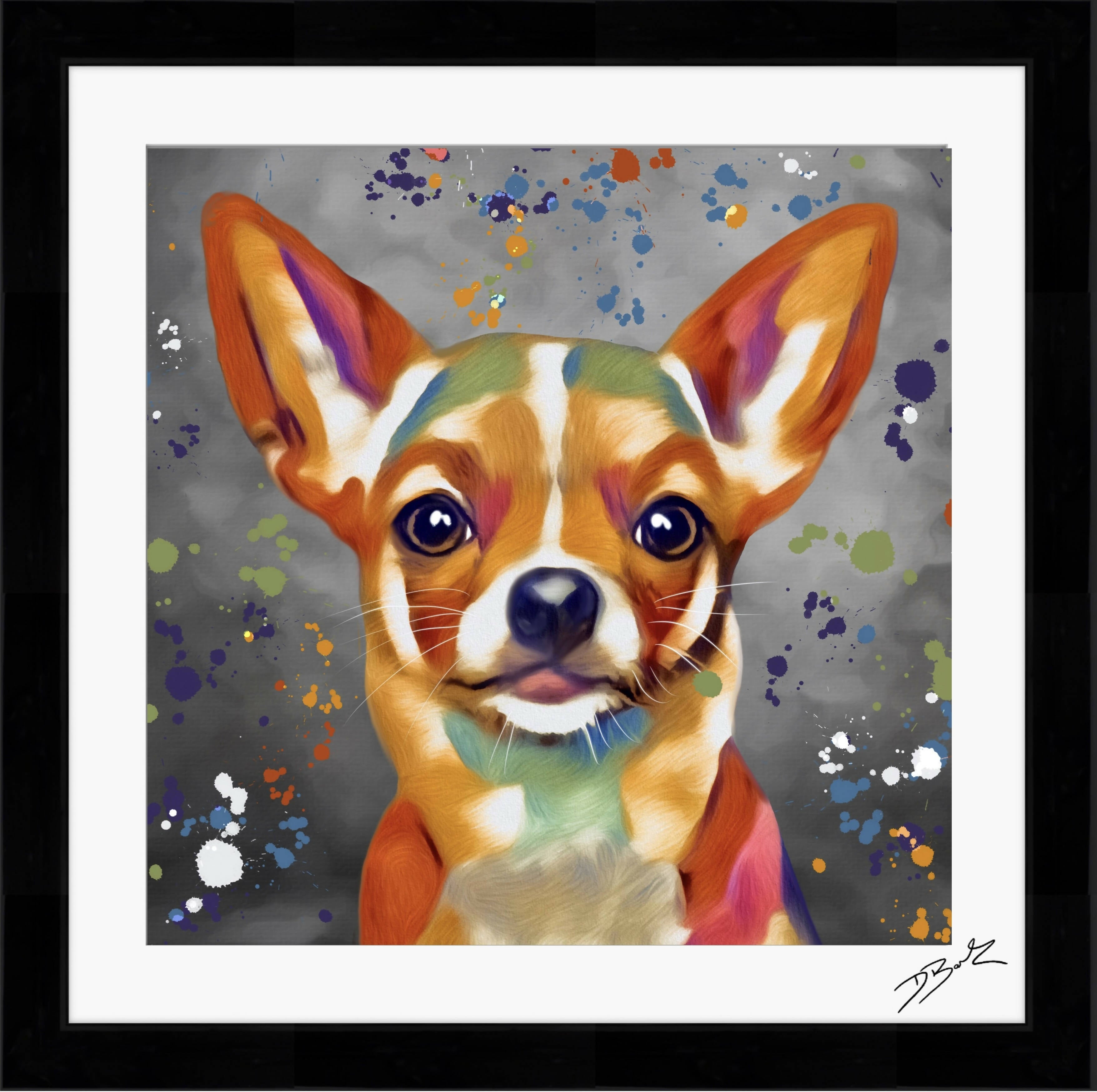 CHIHUAHUA DOG COLOUR SPLASH FRAMED ARTWORK.
