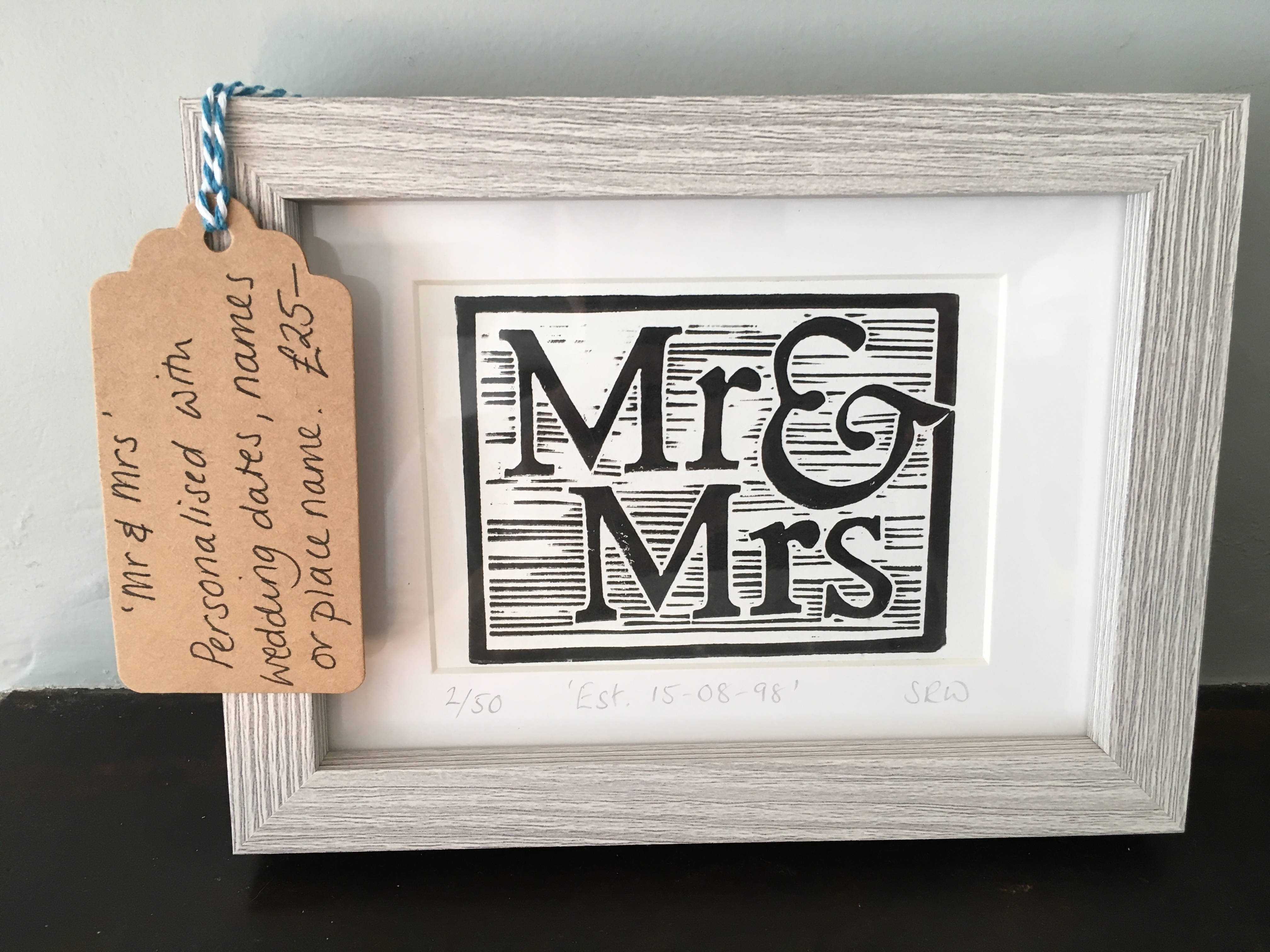 Mr & Mrs Framed Lino Cut Print
