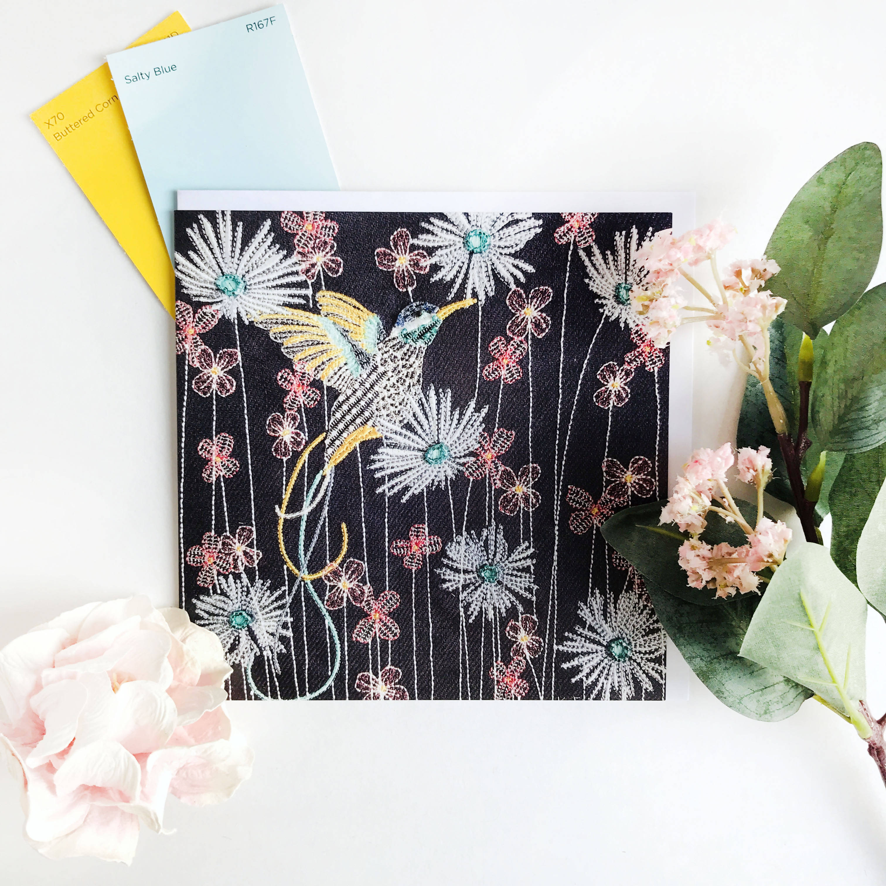 Navy Hummingbird Greetings Card