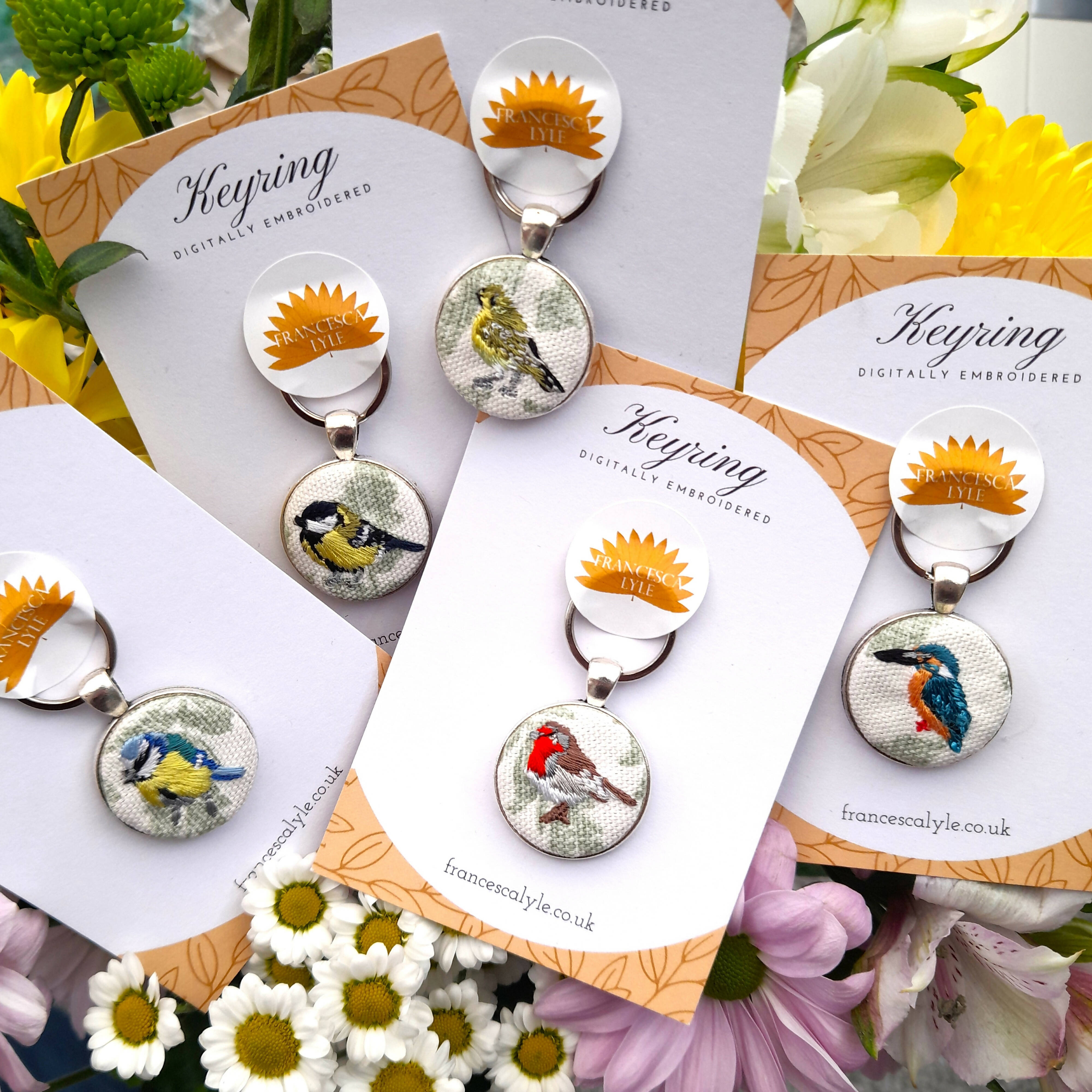 Embroidered Bird Keyrings