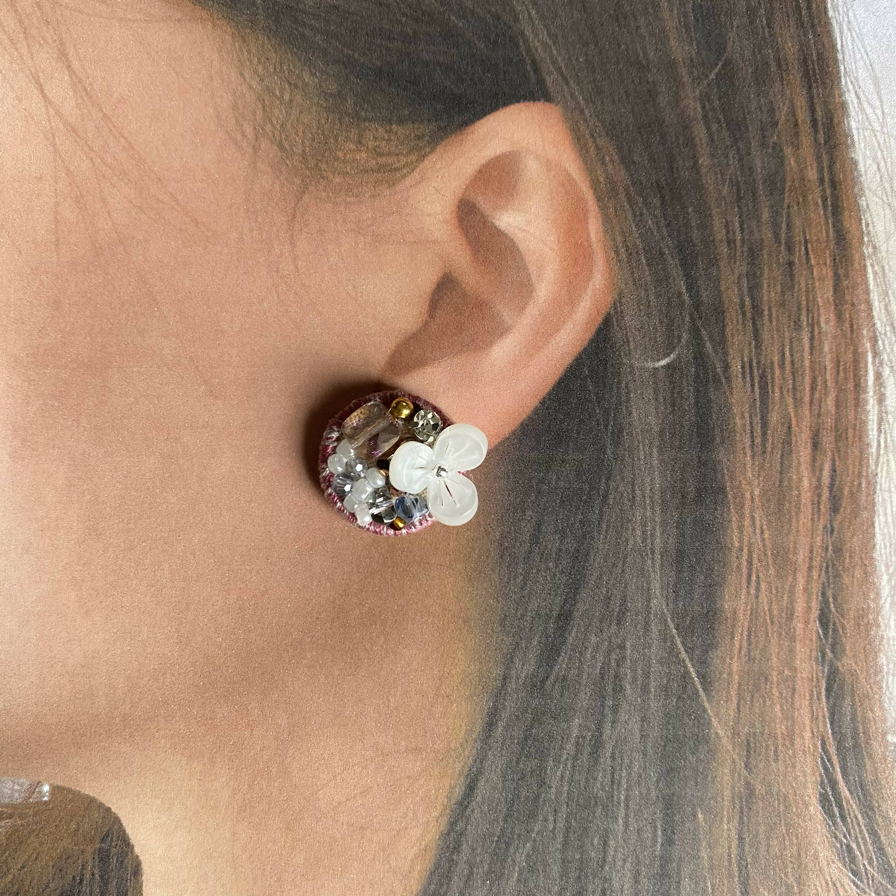 Crystal Embroidery Earrings (Round)