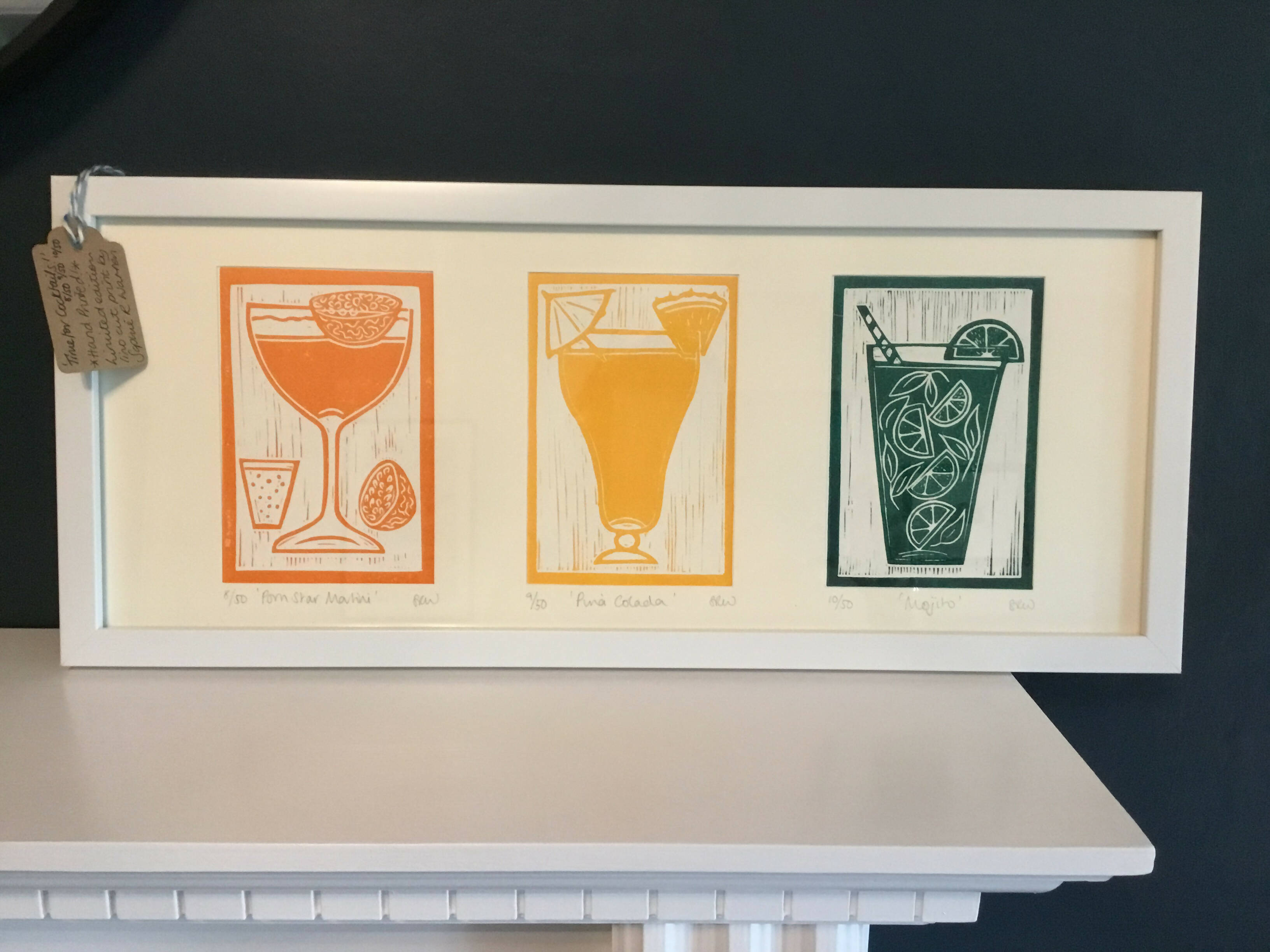 A Time for Cocktails Framed Lino Cut Print