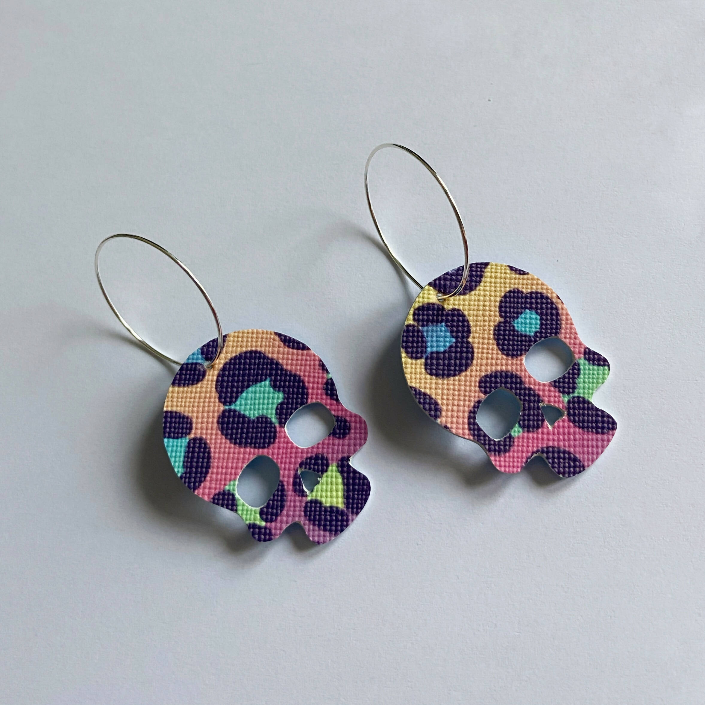 Rainbow Leopard Skull Hoops