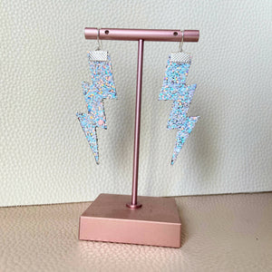 Flash Lightning Bolt Earrings in White Confetti Glitter