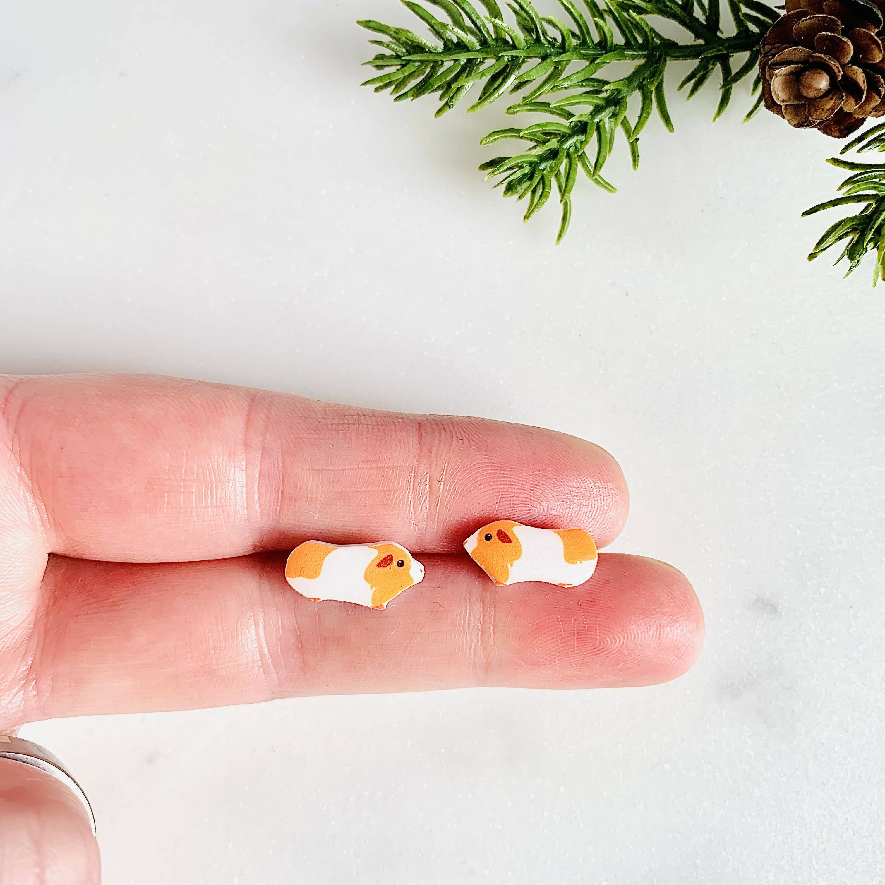 Gold & White Guinea Pig Stud Earrings for Animal Lovers | Art & Soul