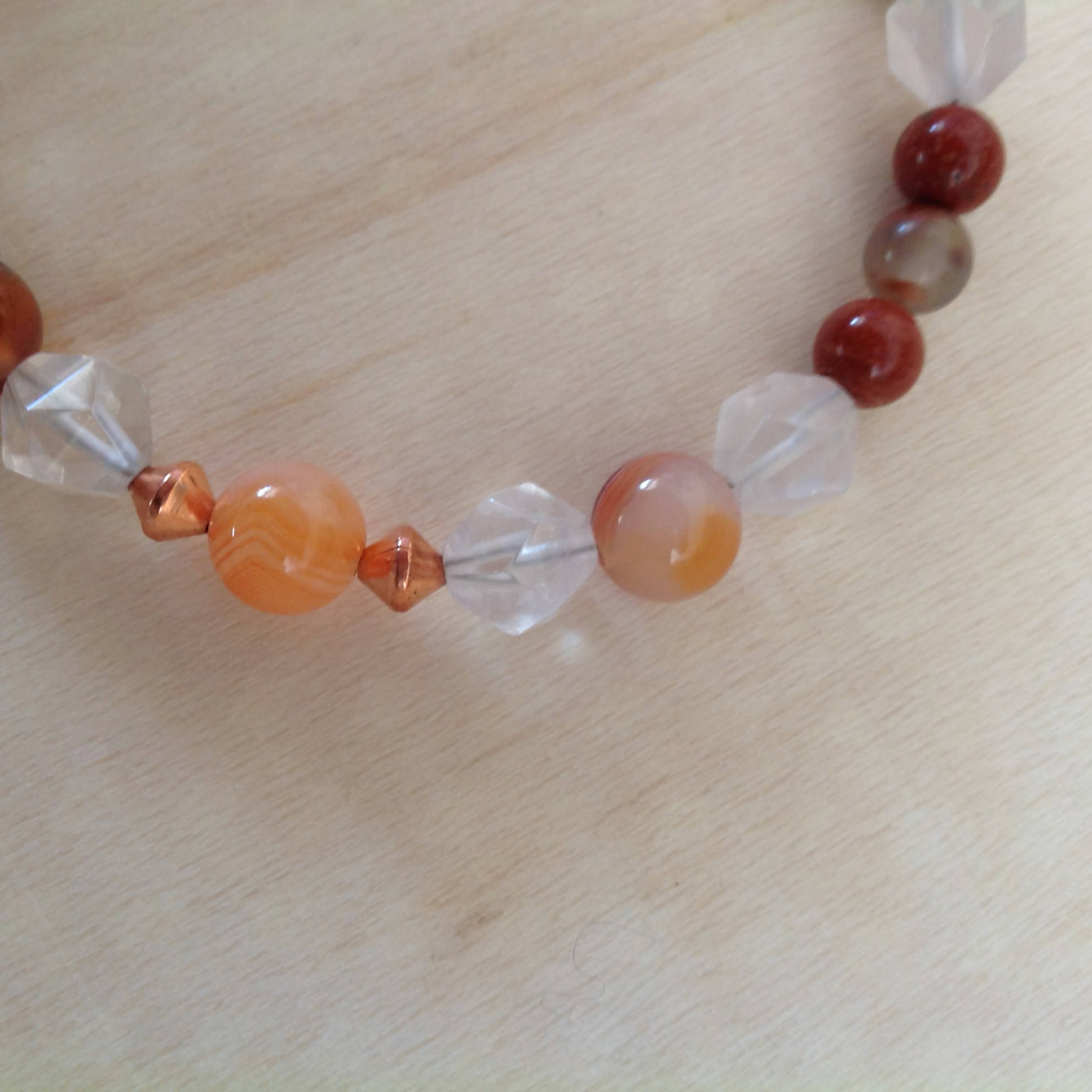 Faceted Rose Quartz, Red Jasper and Banded Agates Copper Toggle Bracelet