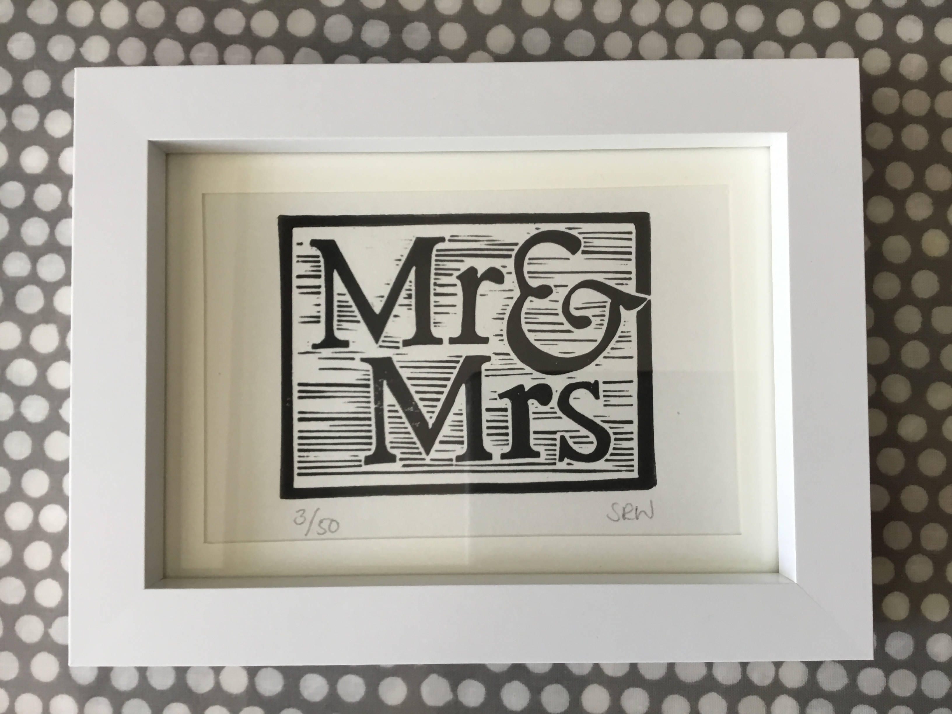 Mr & Mrs Framed Lino Cut Print