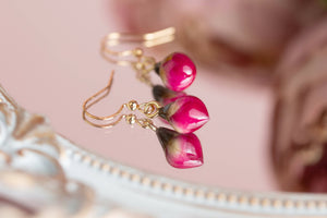 Tiny Red Rose Earrings Gold Plated