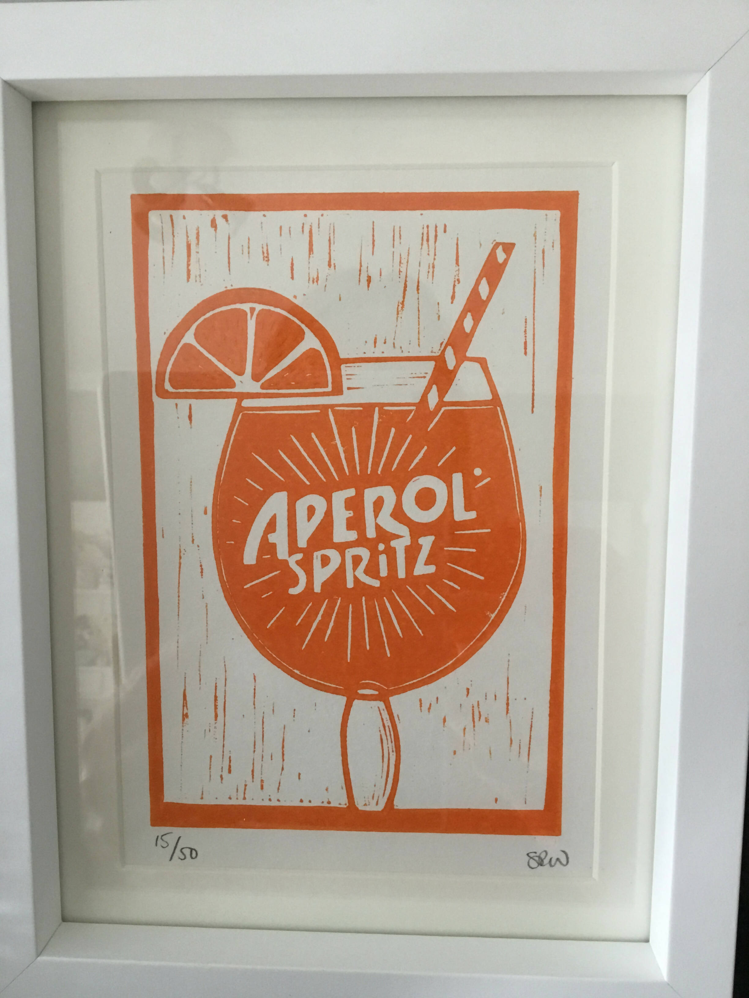 Aperol Drink Framed Lino Cut Print