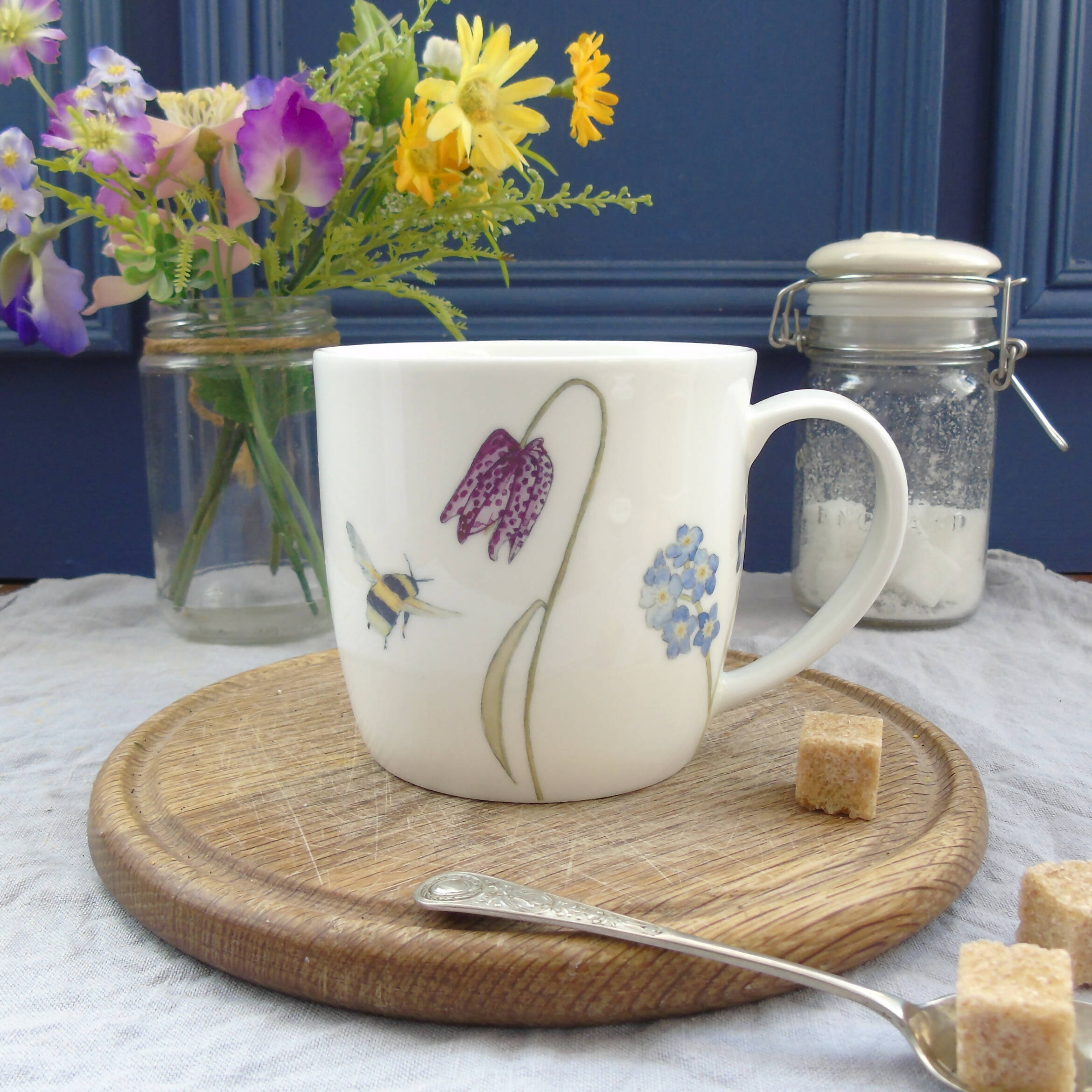 Fine Bone China Spring Flower and Bee Mug