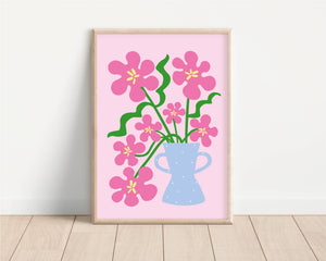 A5 Pink Abstract Flowers Print