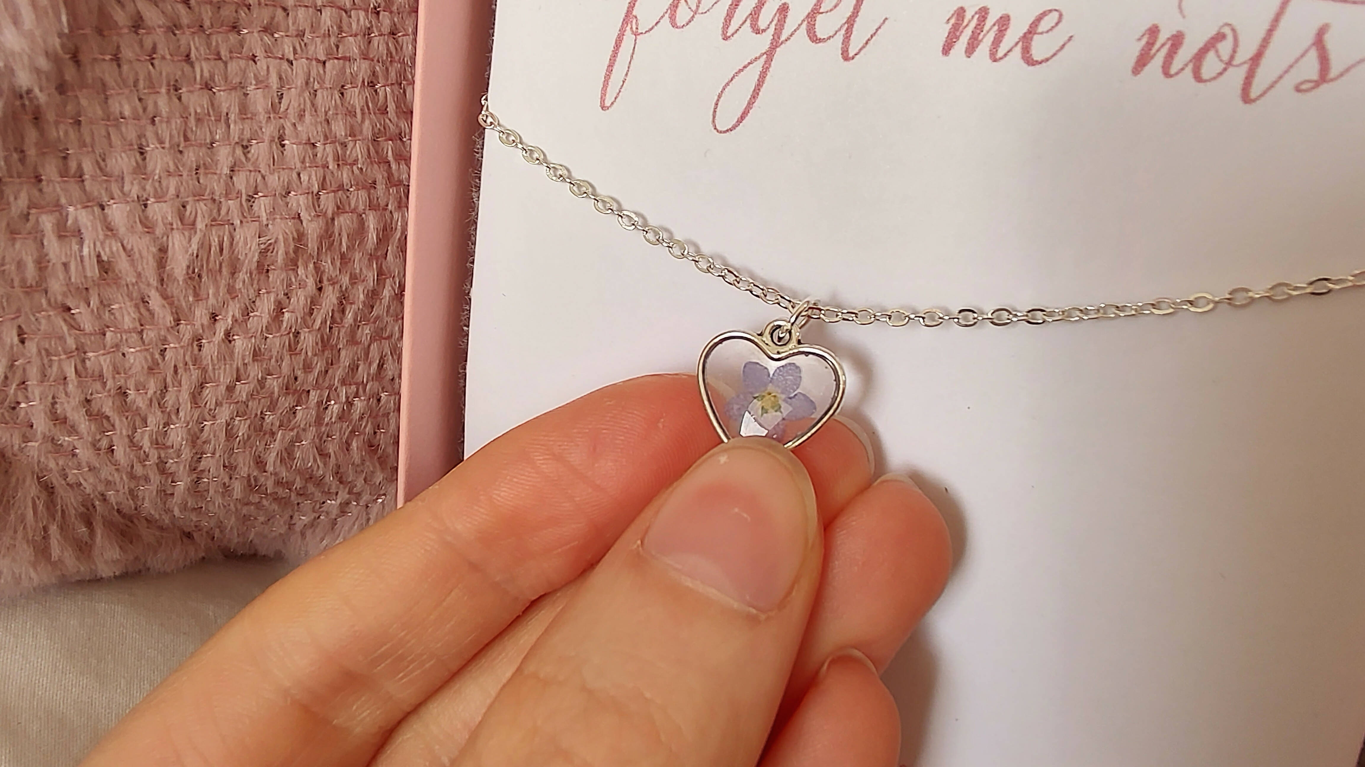 Forget Me Not Tiny Heart Necklace Silver Plated