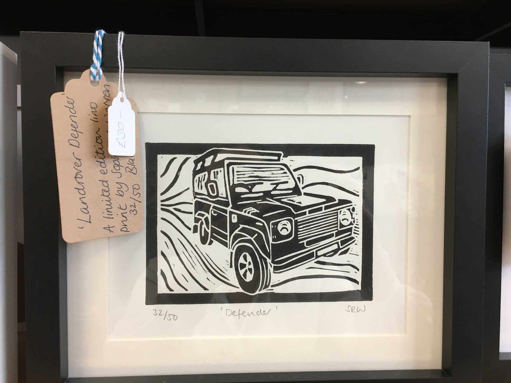 Land Rover Defender Framed Lino Cut Print