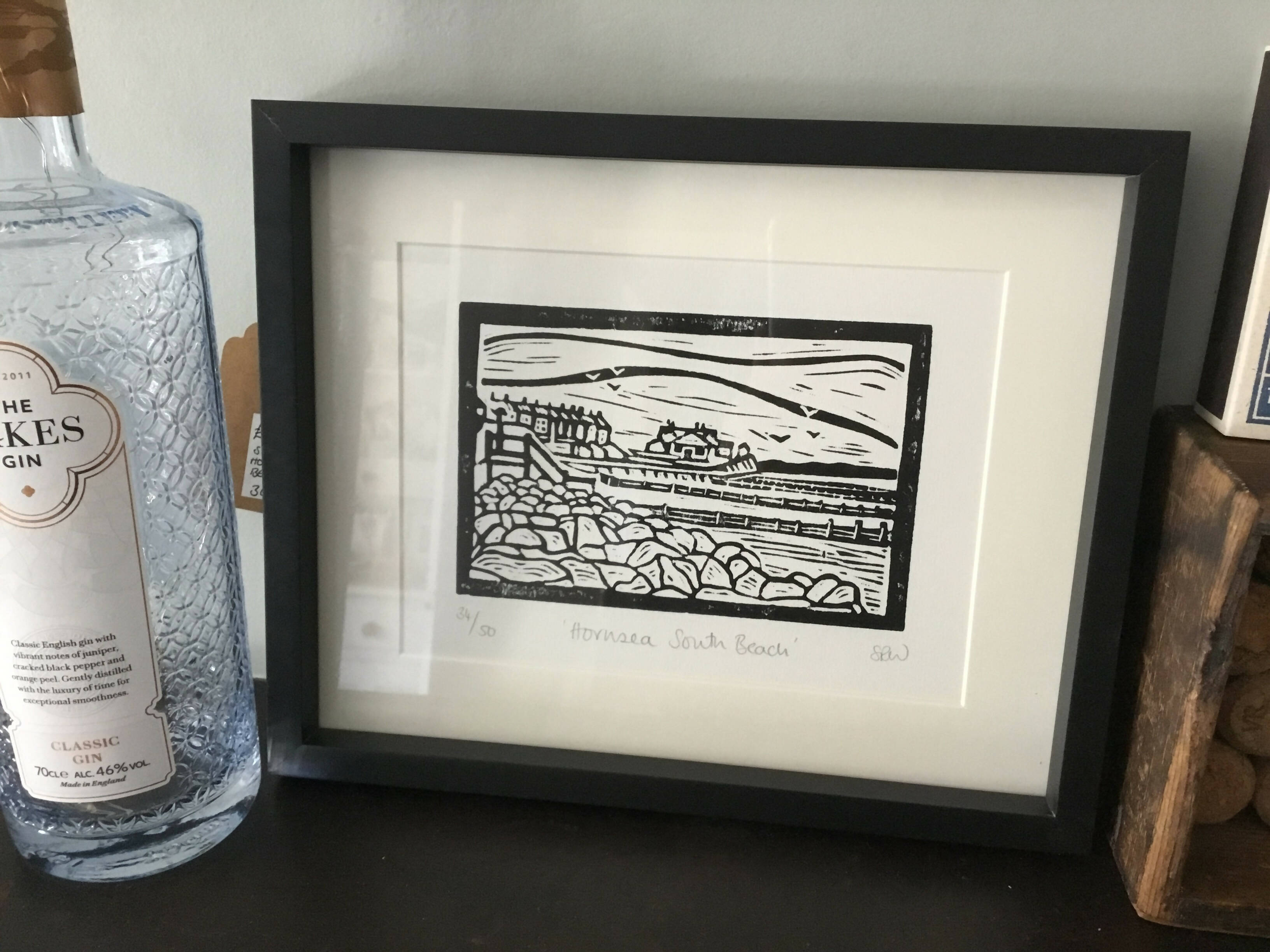 Hornsea Beach Framed Lino Cut Print