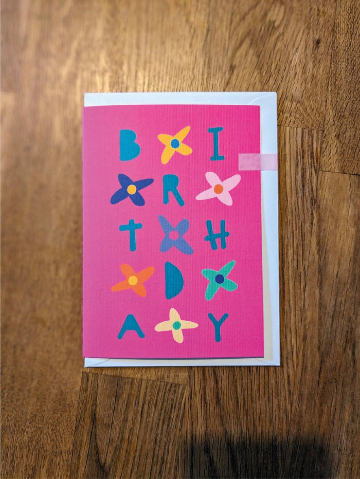 Floral Birthday card - hot pink