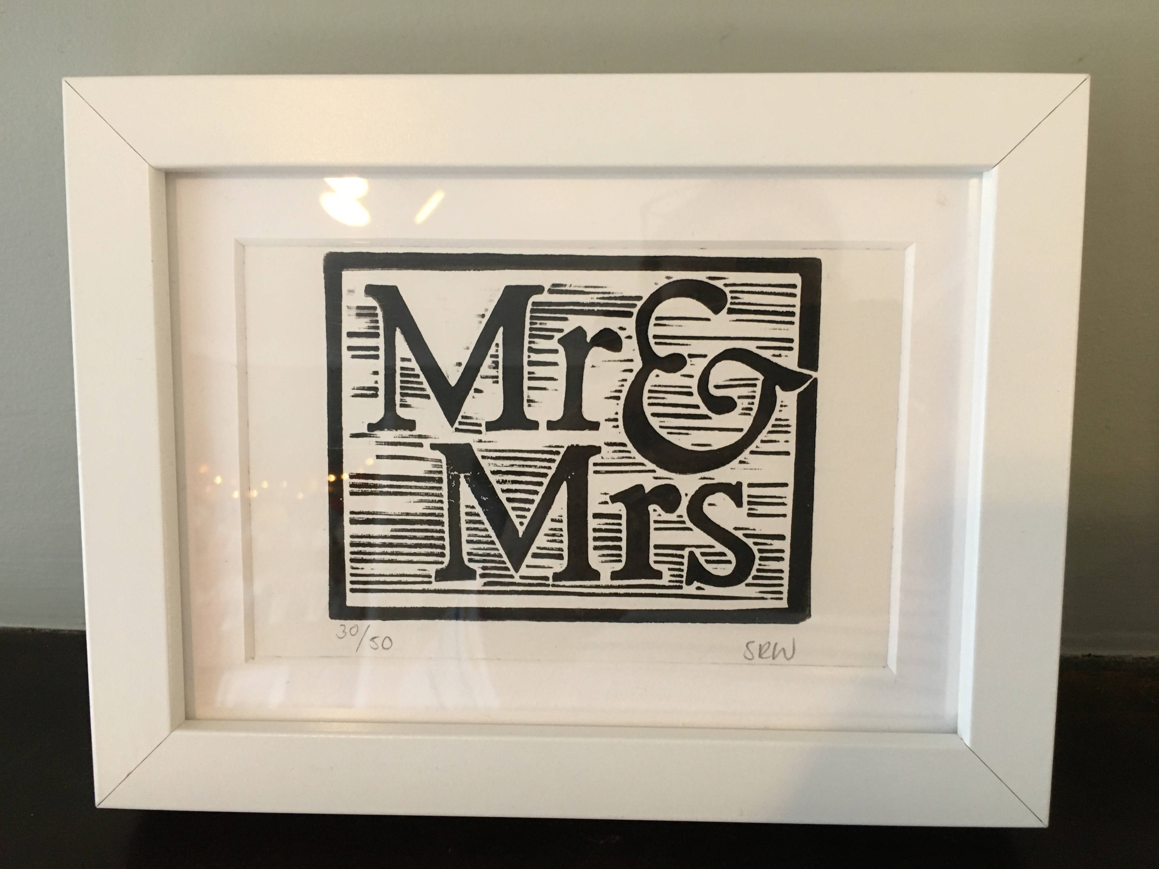 Mr & Mrs Framed Lino Cut Print