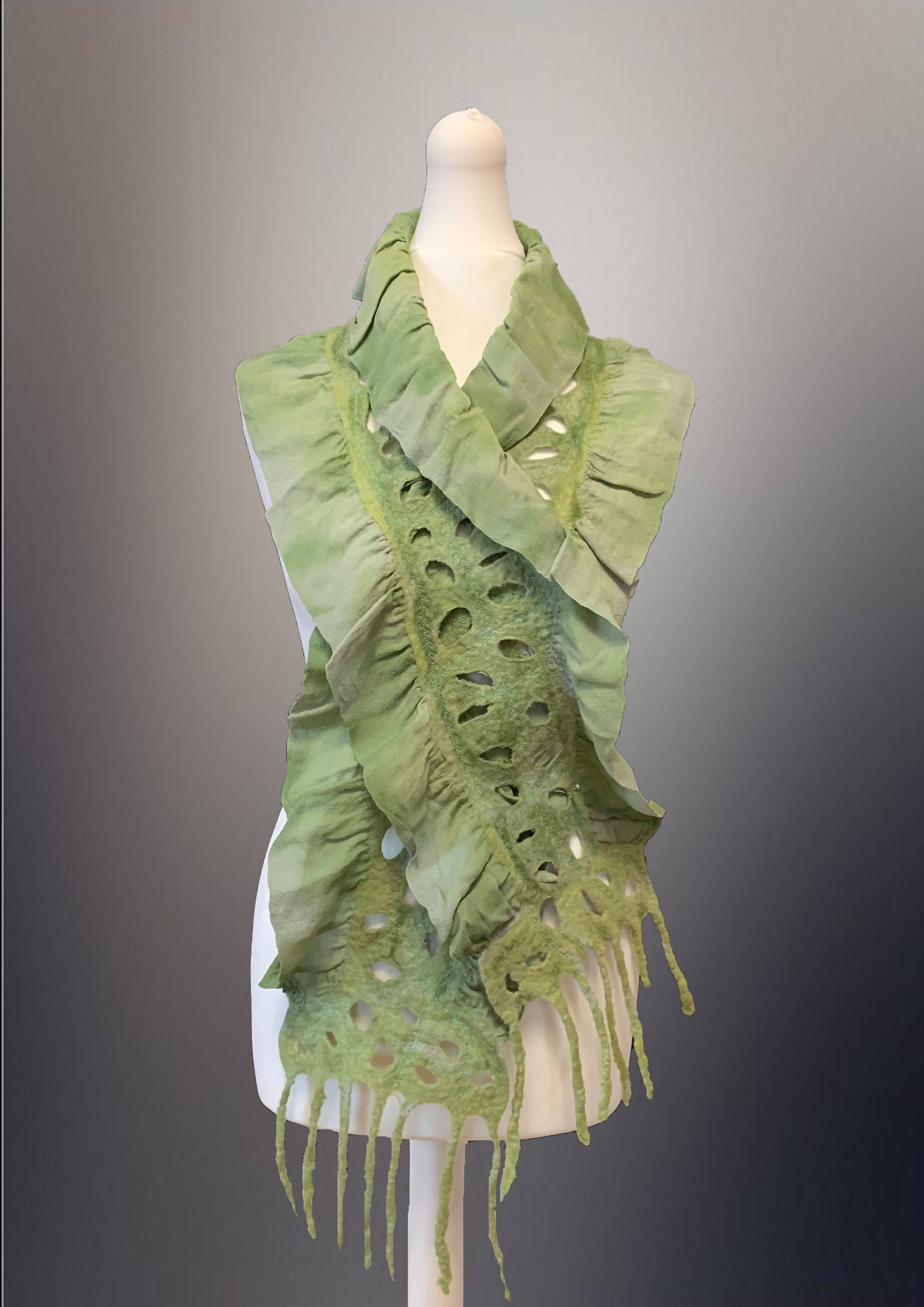Nuno Felt Ruffle Scarf  - Olive