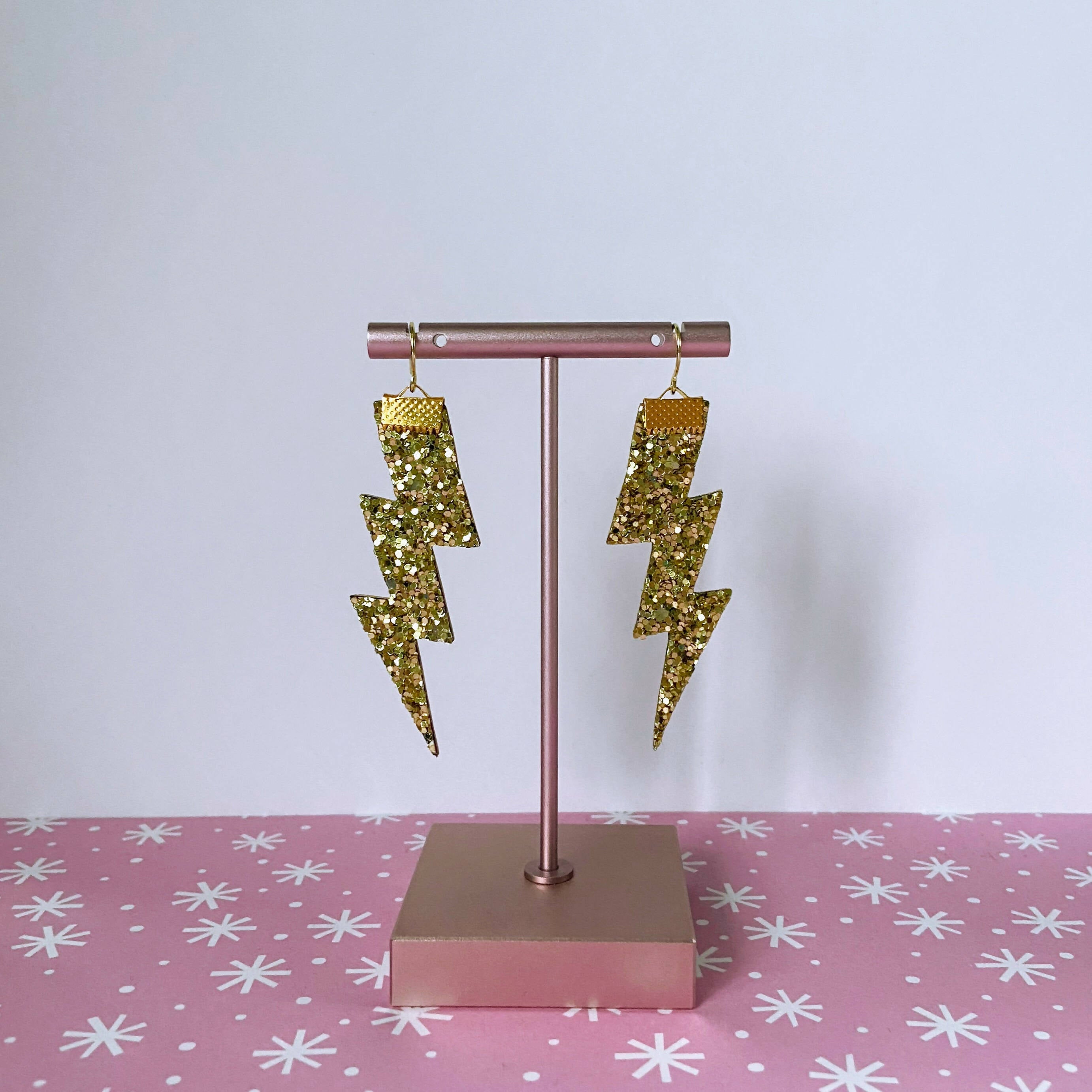 Flash Lightning Bolt Earrings in Matt Gold Glitter