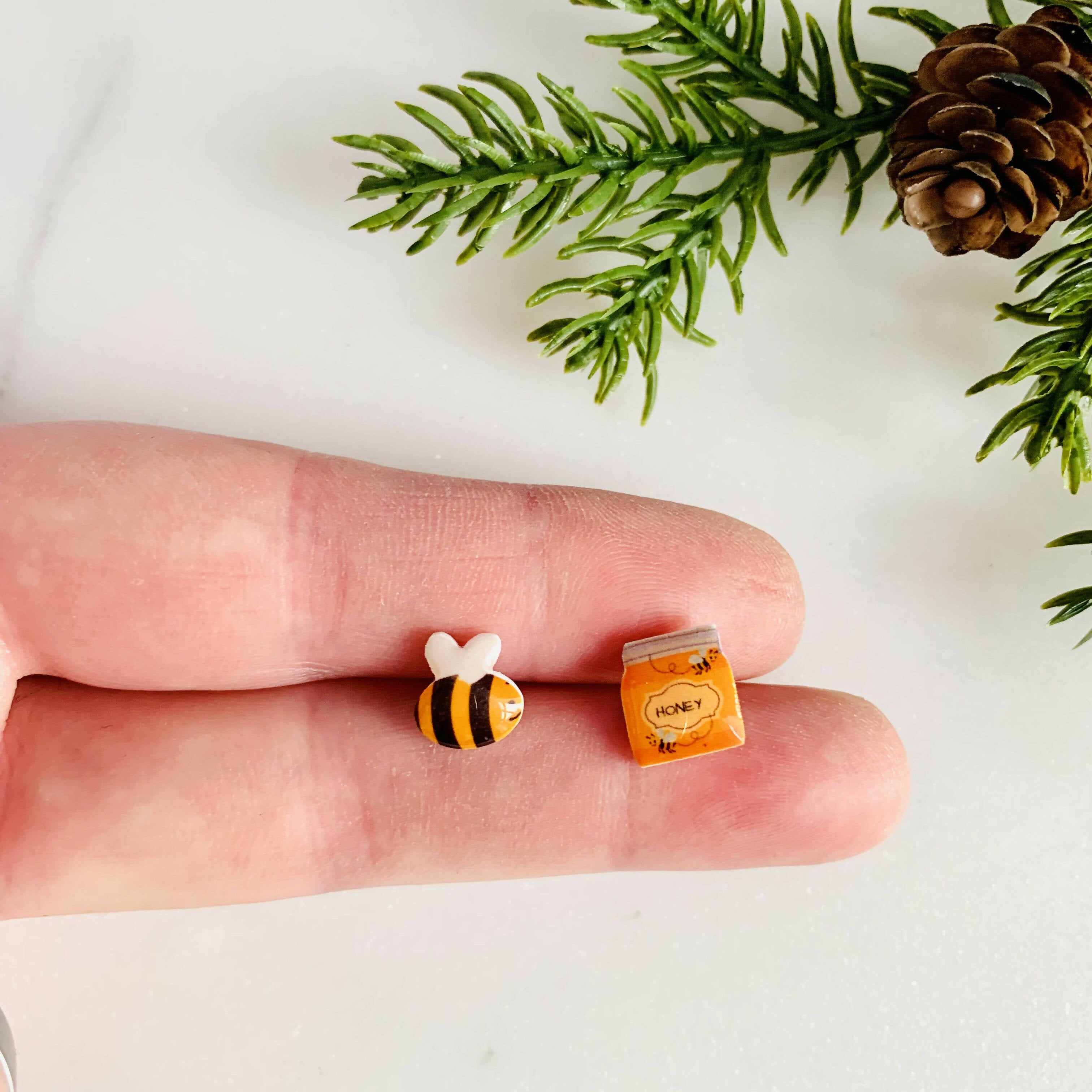 Cute Bee & Honey Pot Mismatched Stud Earrings | Art & Soul