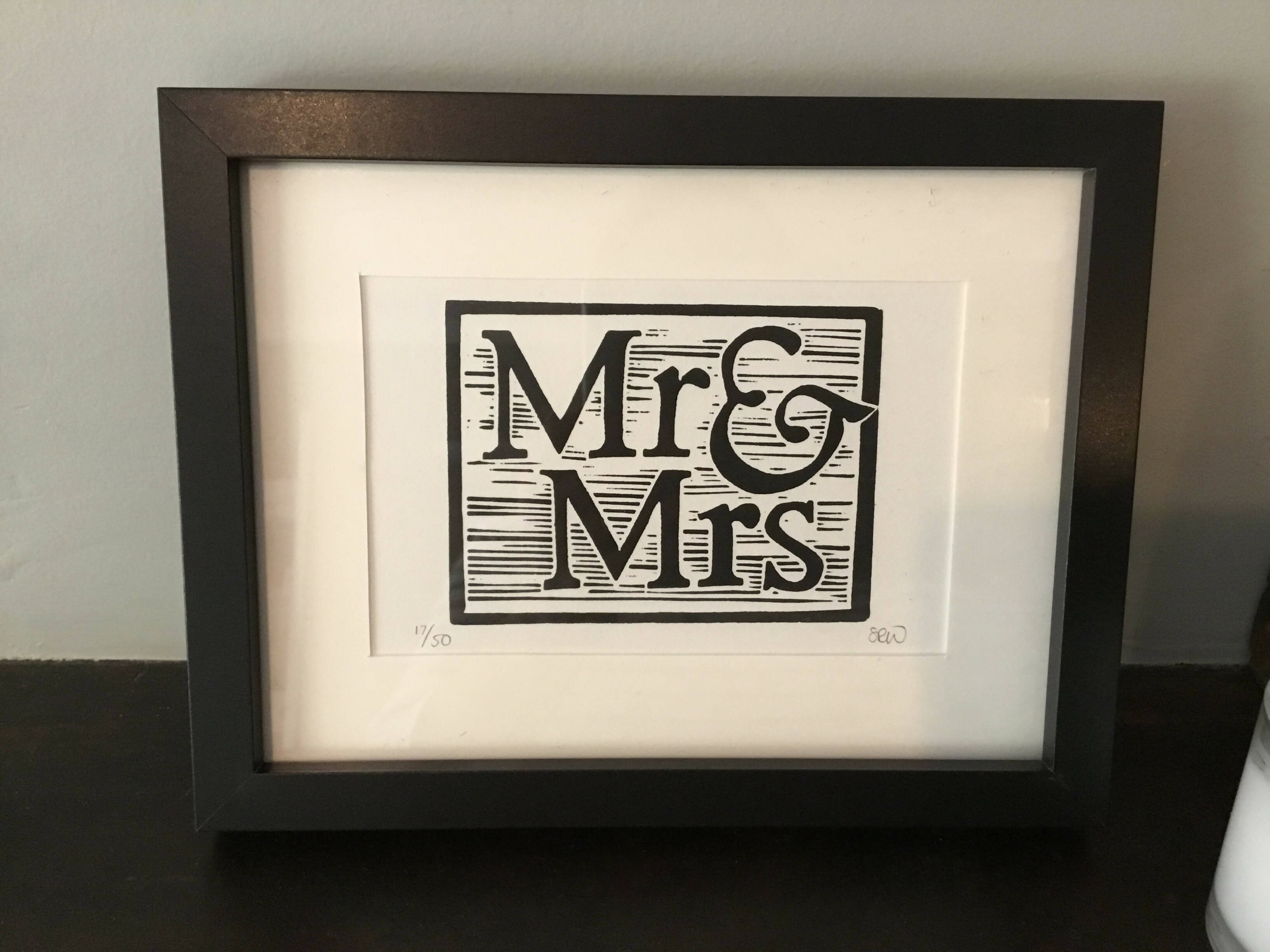 Mr & Mrs Framed Lino Cut Print