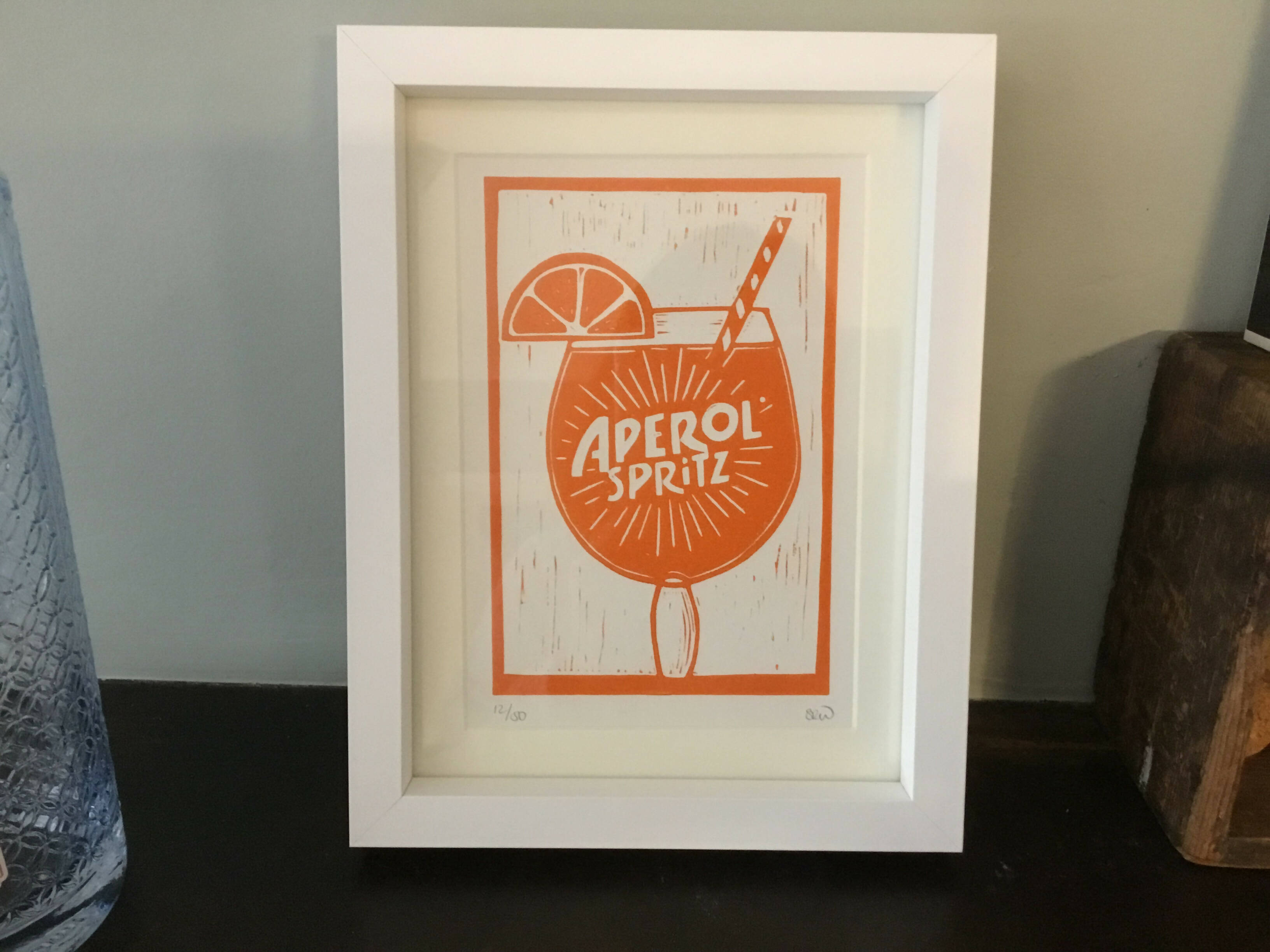 Aperol Drink Framed Lino Cut Print