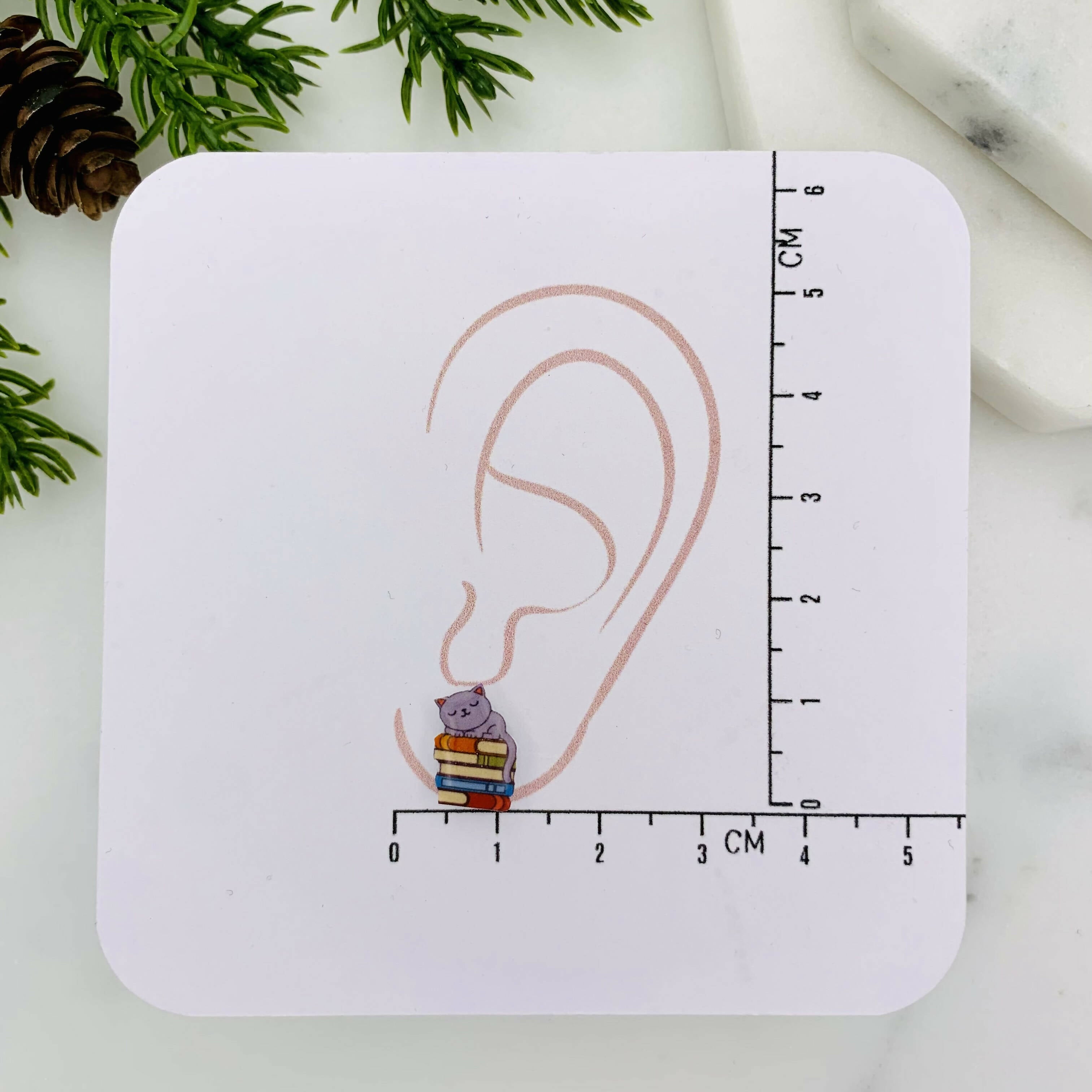 Cat on Books Stud Earrings for Book Lovers | Art & Soul