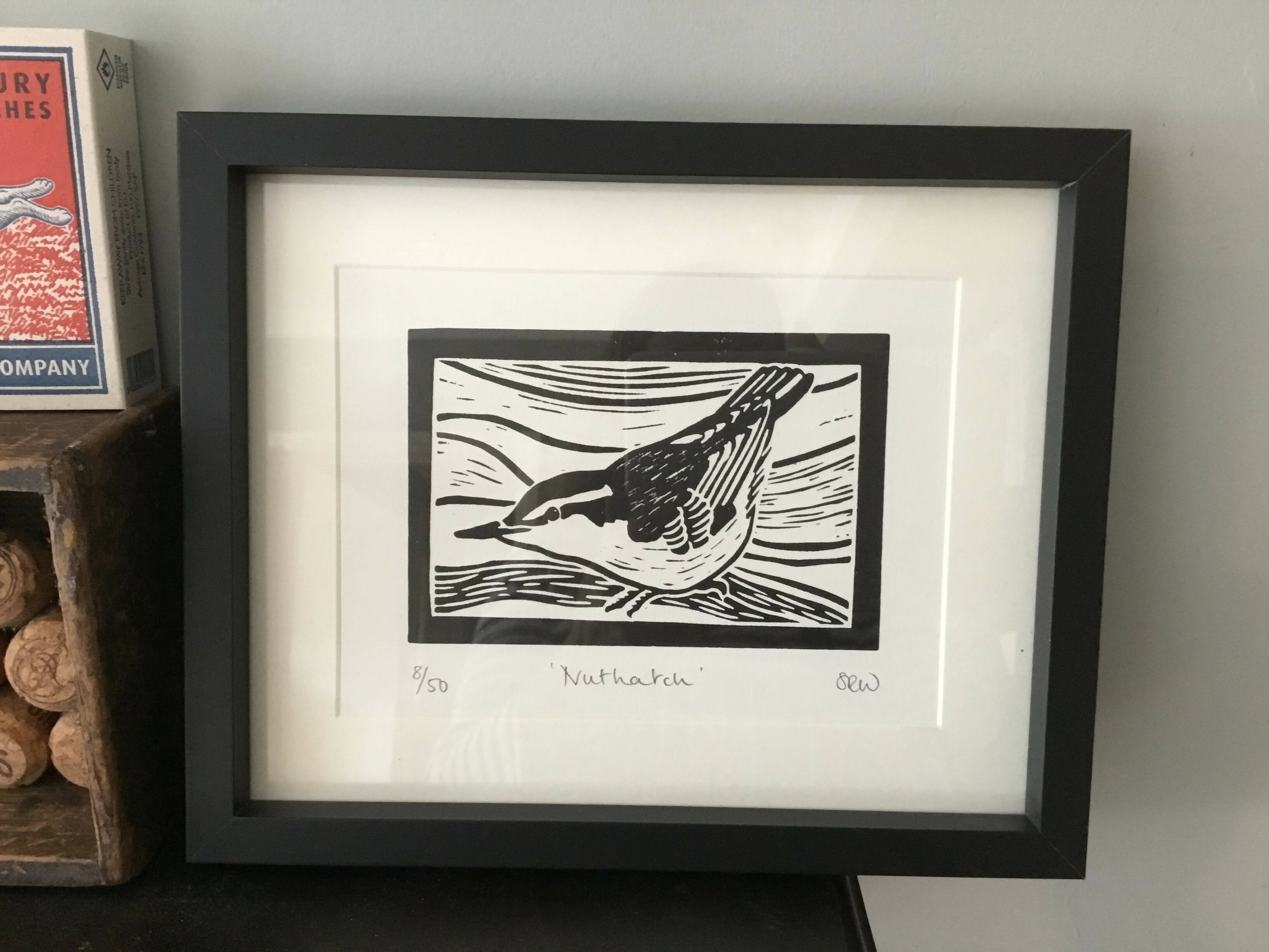 Nuthatch Framed Lino Cut Print