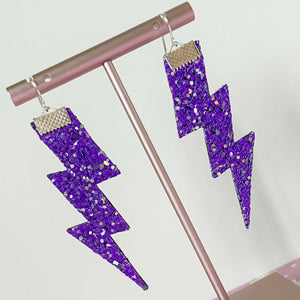 Flash Lightning Bolt Earrings in Dark Purple Glitter