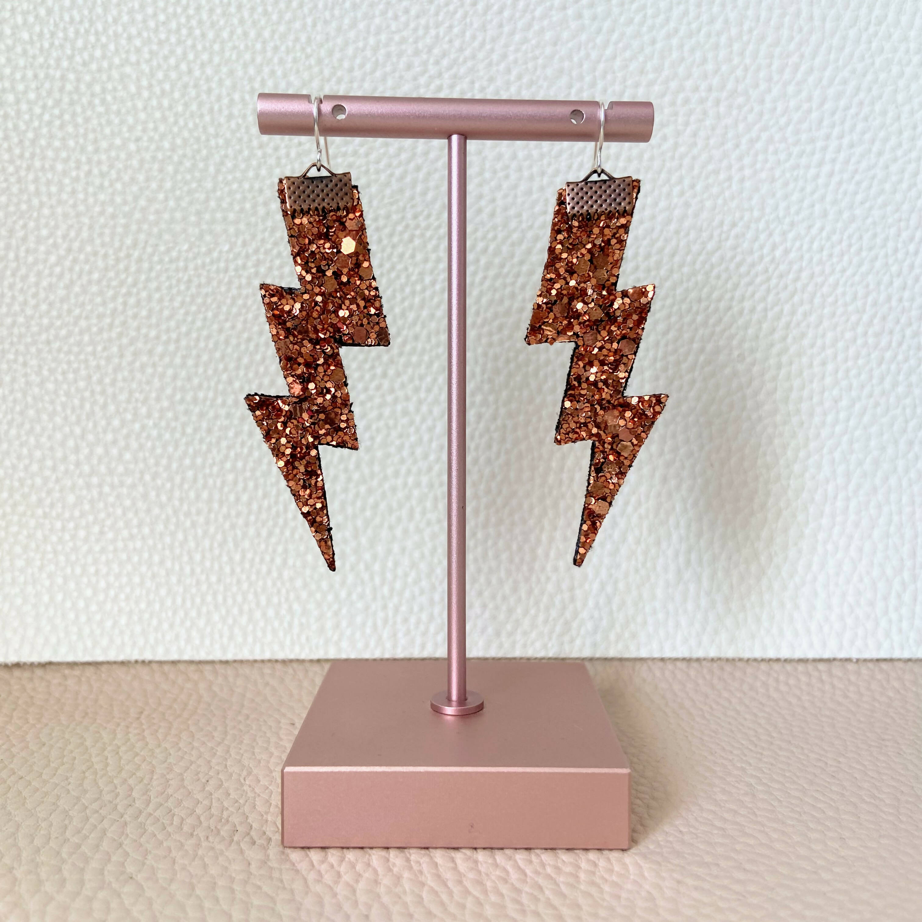 Flash Lightning Bolt Earrings in Copper Glitter