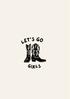 White print with illustration of black cowboy boots on.