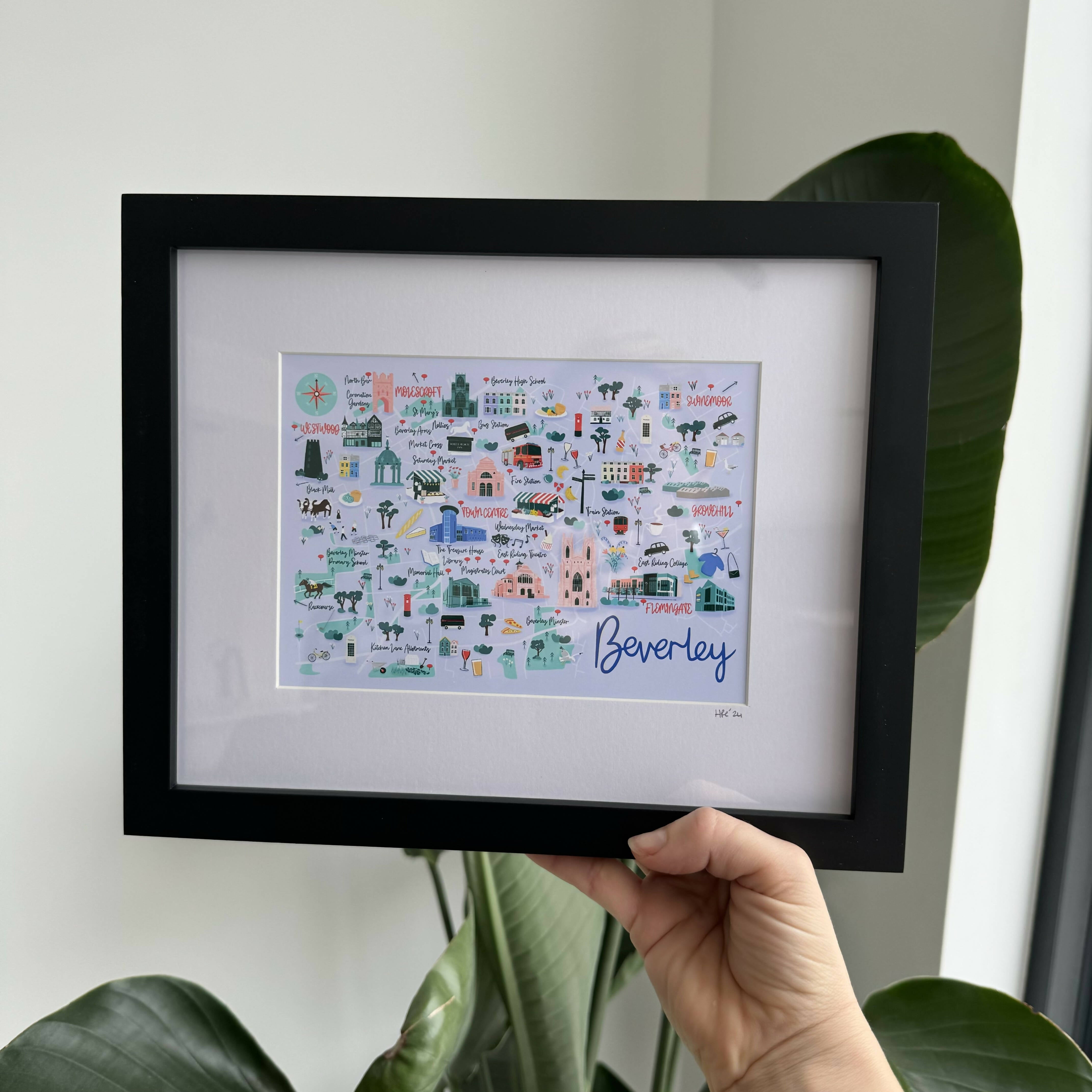 Framed 5x7” ‘Beverley’ Map Art Print