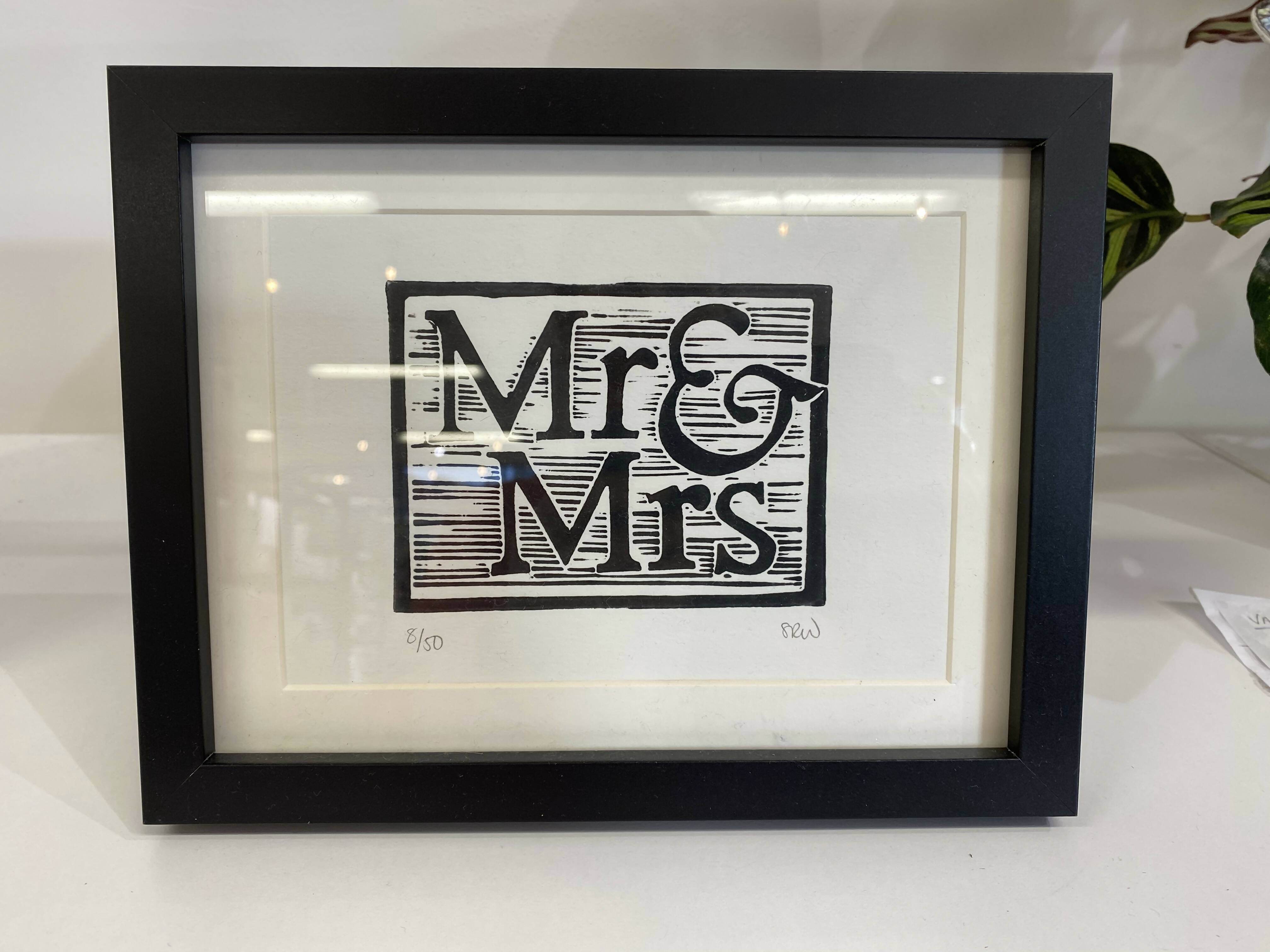 Mr & Mrs Framed Lino Cut Print