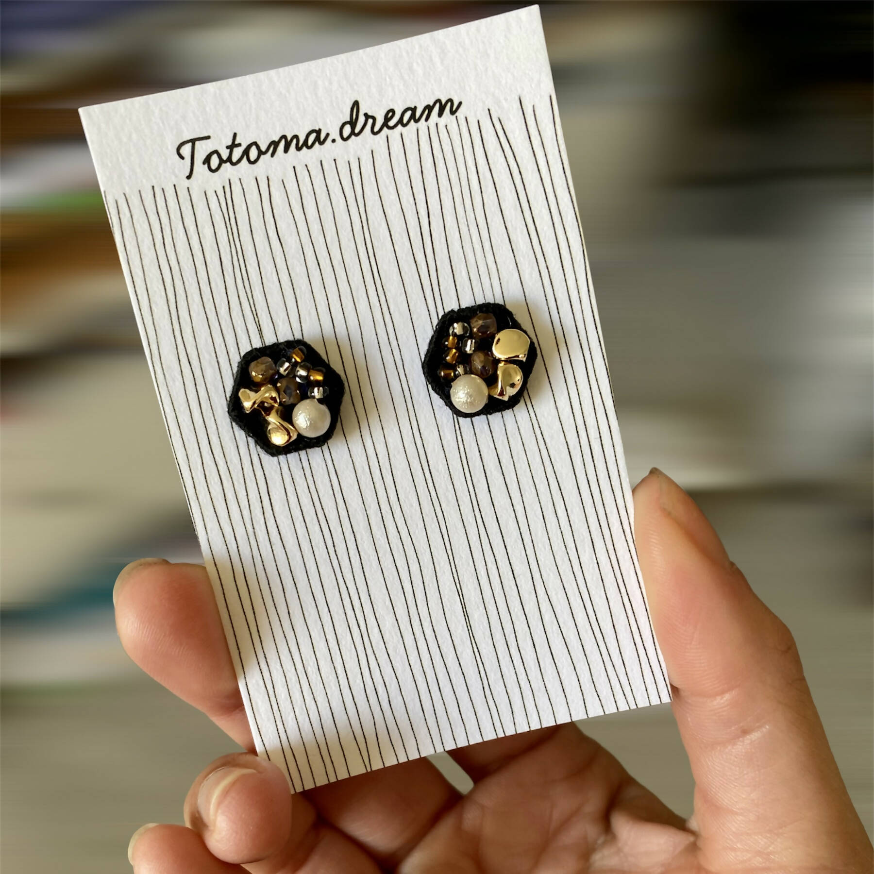 Crystal Embroidery Earrings (Large Hexagon)