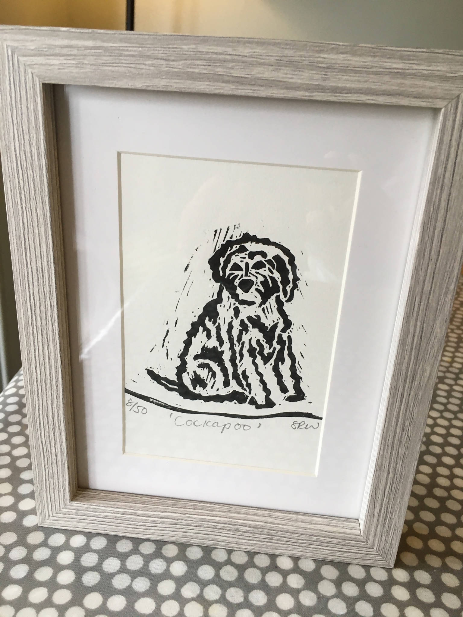 Cockapoo Framed Lino Cut Print
