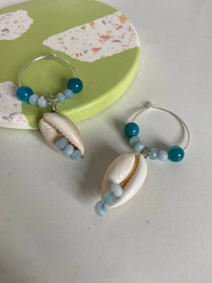 Blue agate Beaded shell earrings