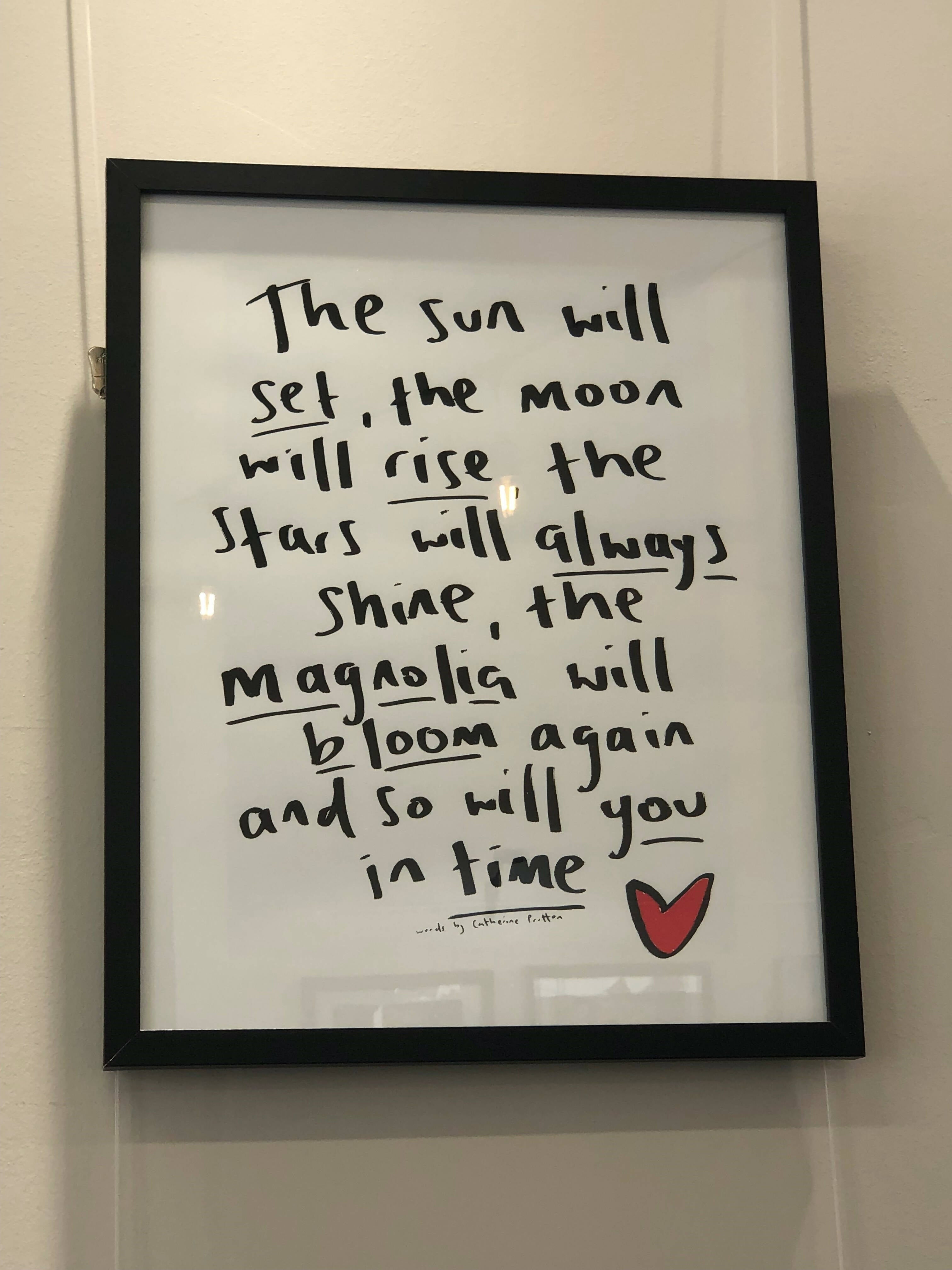 Handwritten large framed poem (poem varies)