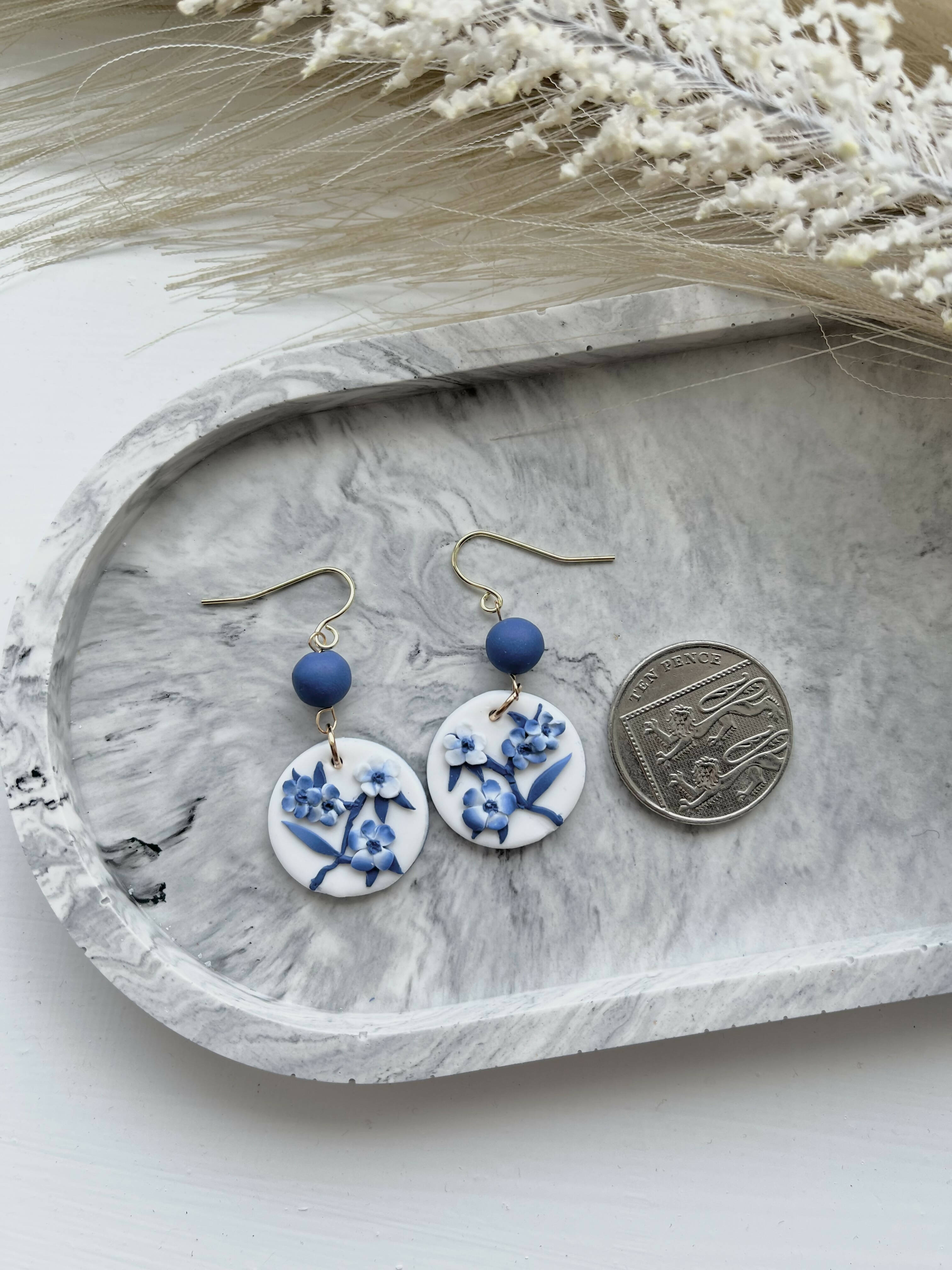 Blue China No. 2 - Handmade Polymer Clay Earrings