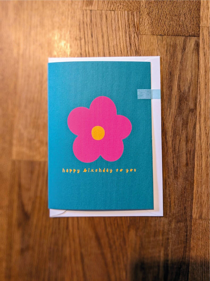 Happy Birthday large flower card - teal