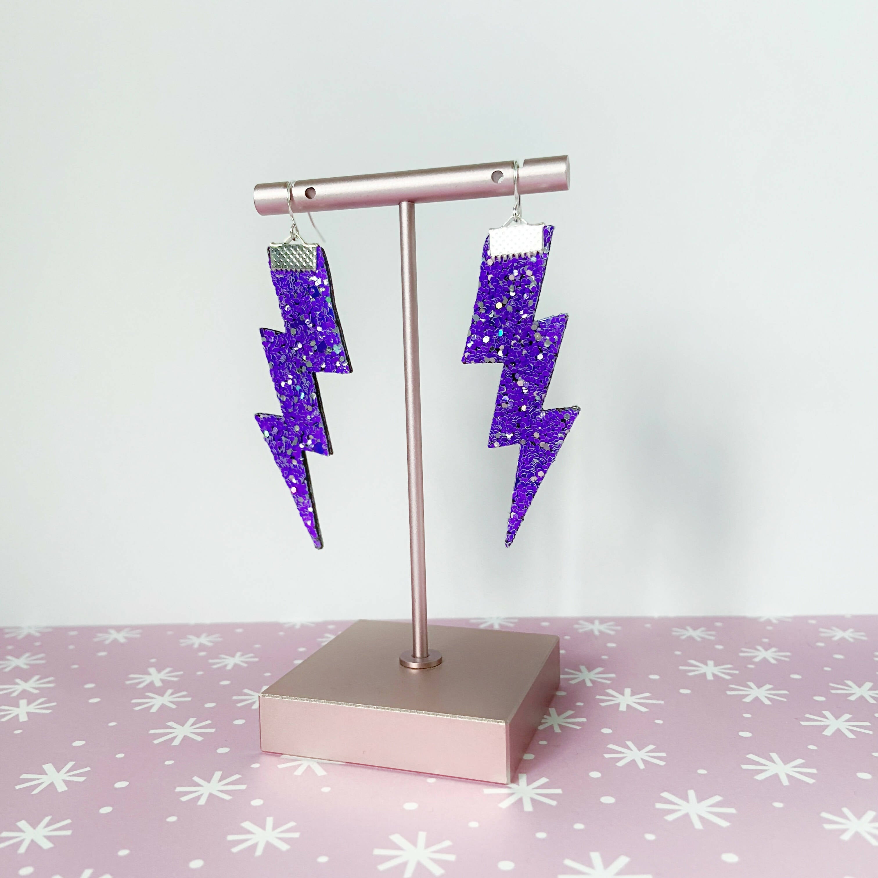 Flash Lightning Bolt Earrings in Dark Purple Glitter