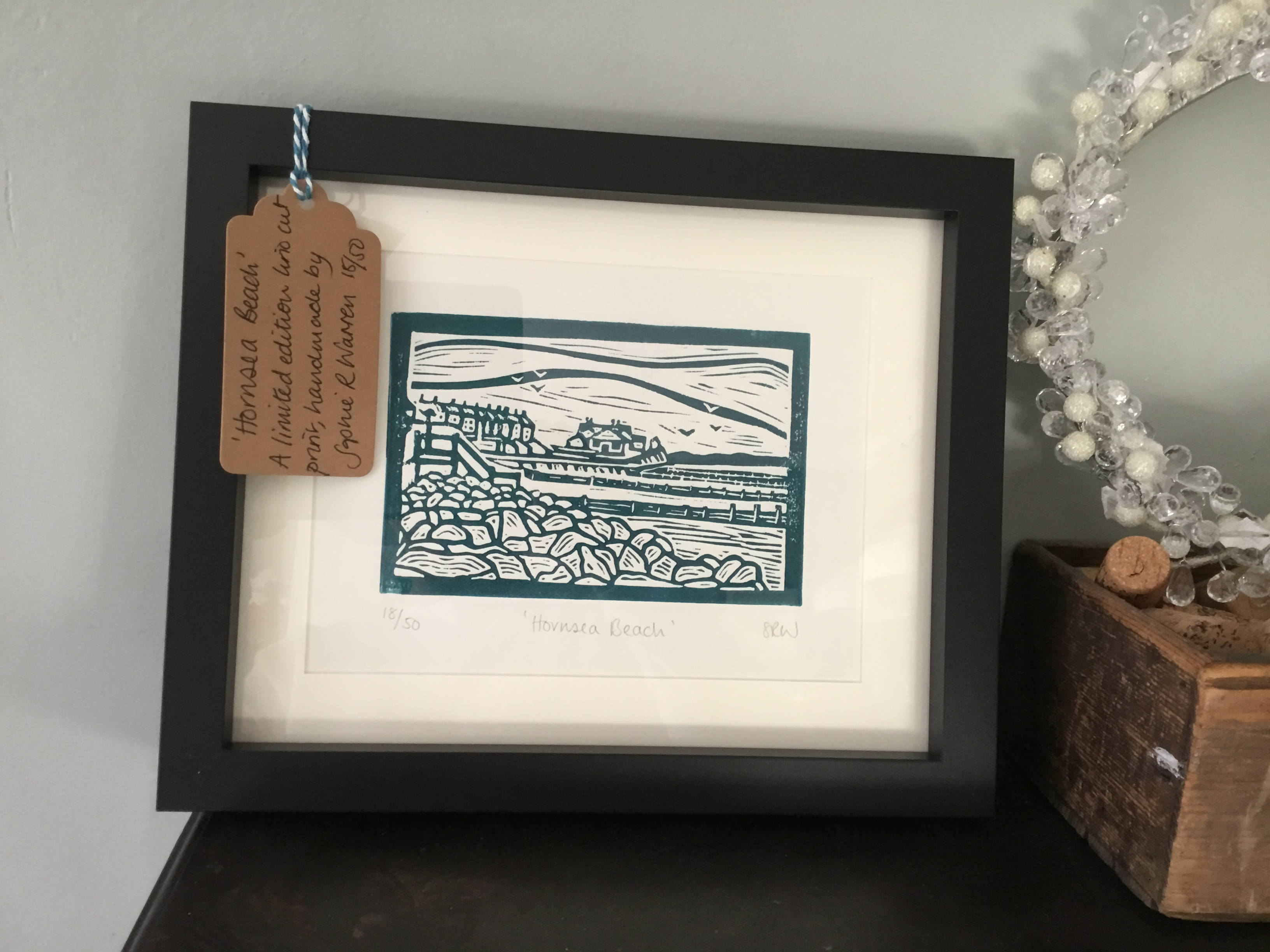Hornsea Beach Framed Lino Cut Print