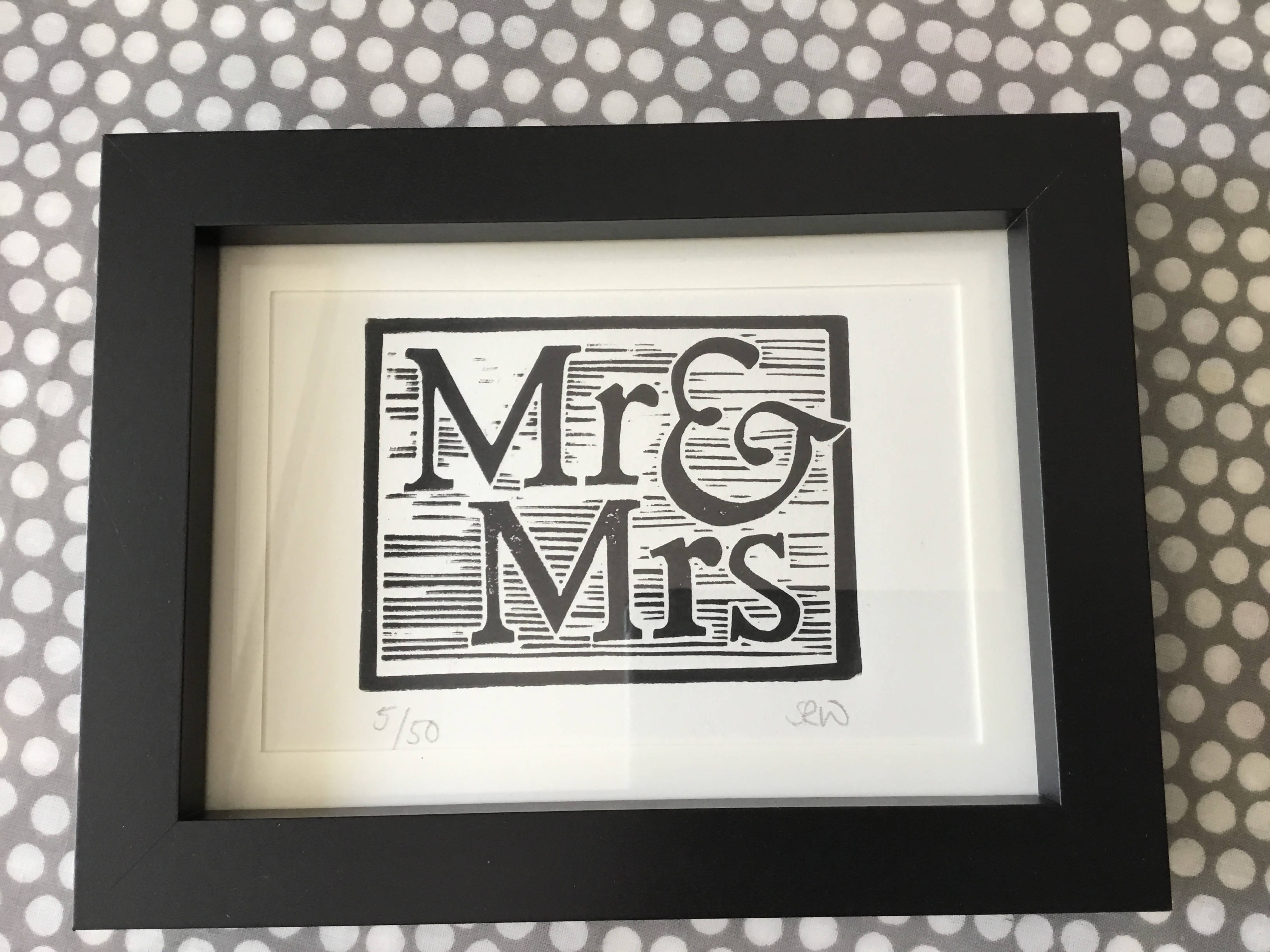 Mr & Mrs Framed Lino Cut Print