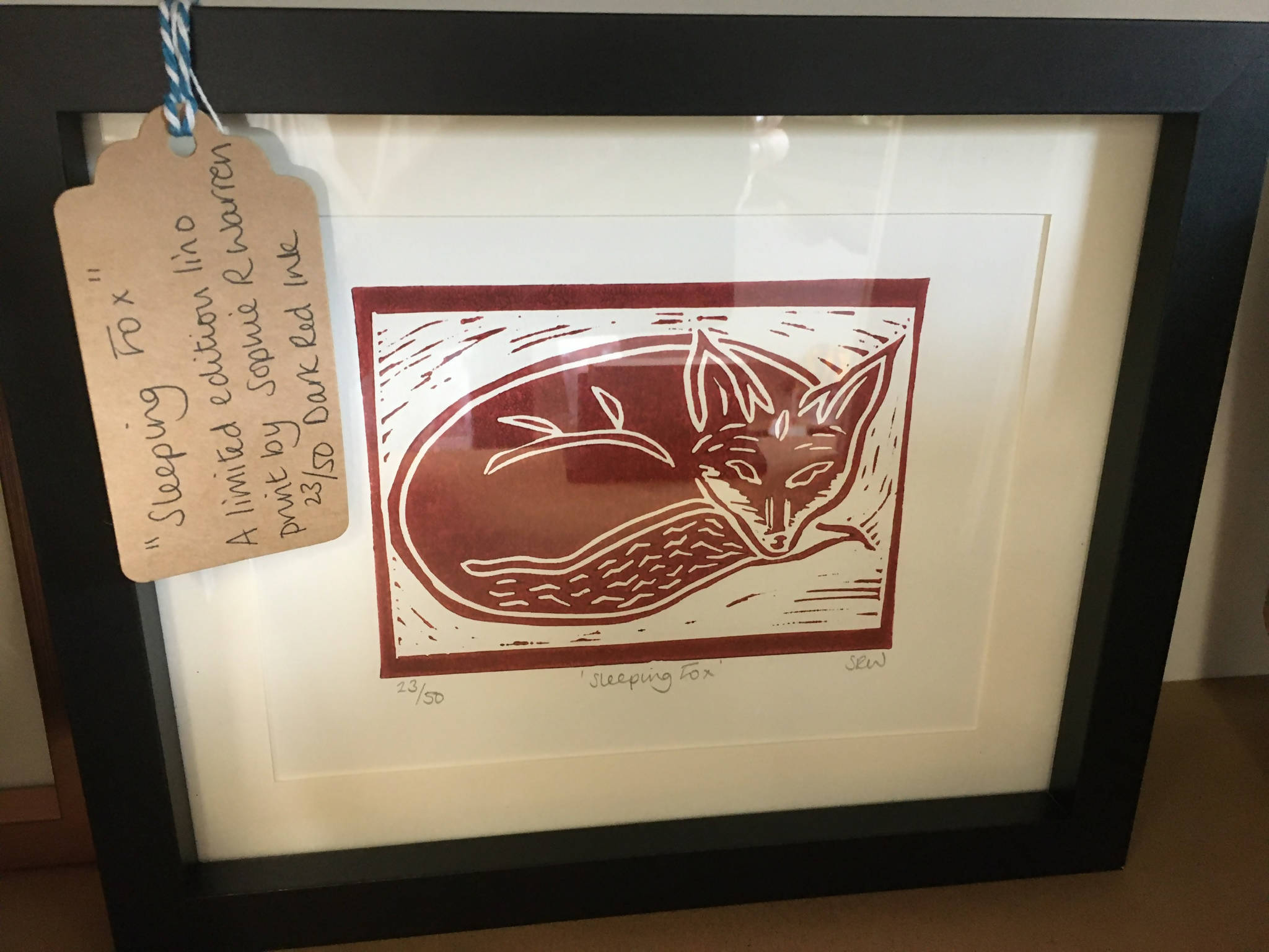 Sleeping Fox Framed Lino Cut Print
