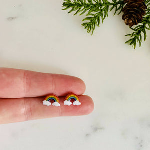 Rainbow With Cloud Stud Earrings